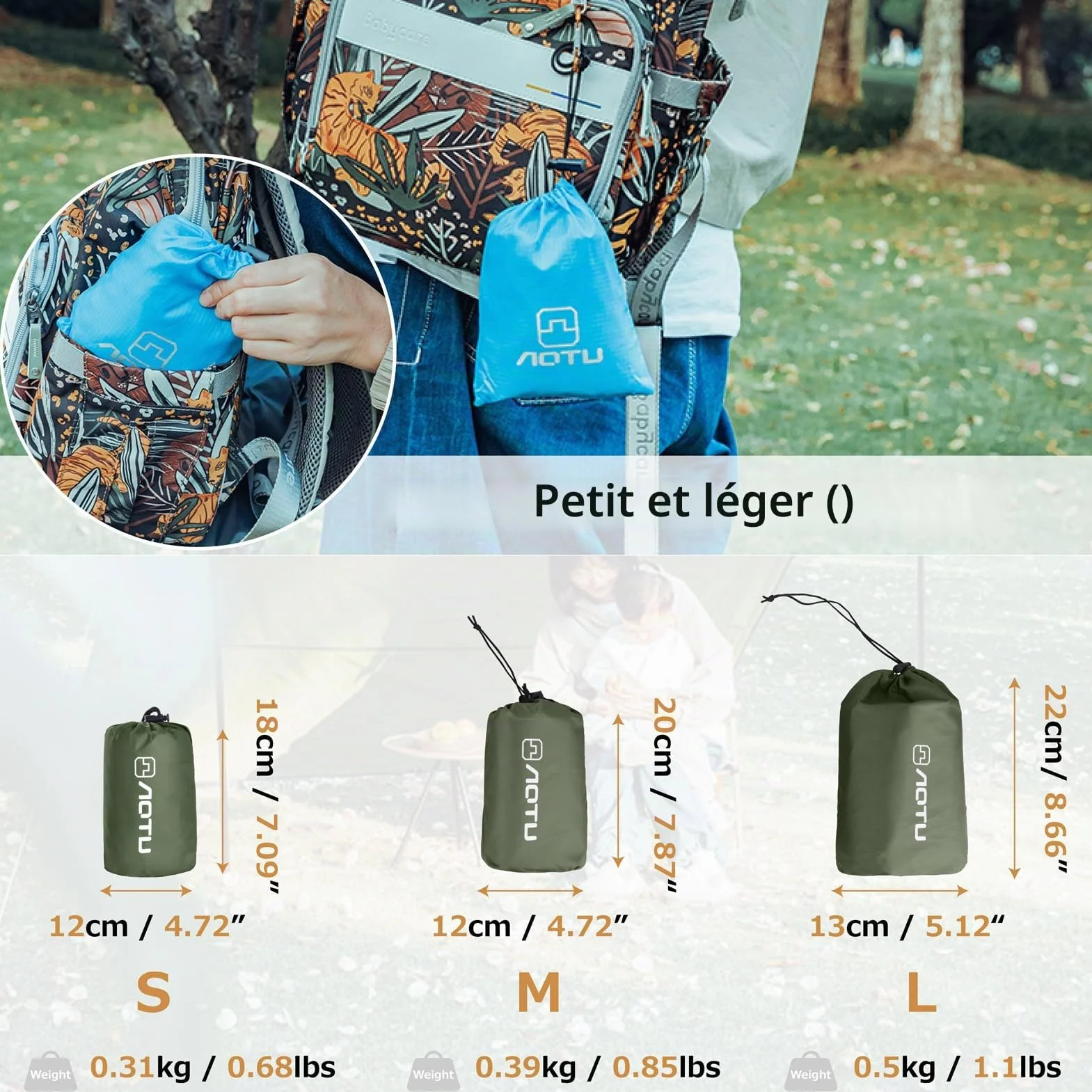 Azarxis Tarp Ultra Léger Tapis de Sol Camping Bâche sous Tente Couverture Protection Parasol Abri Auvent Imperméable pour Hamac Pique-Nique Randonnée Plage Trekking