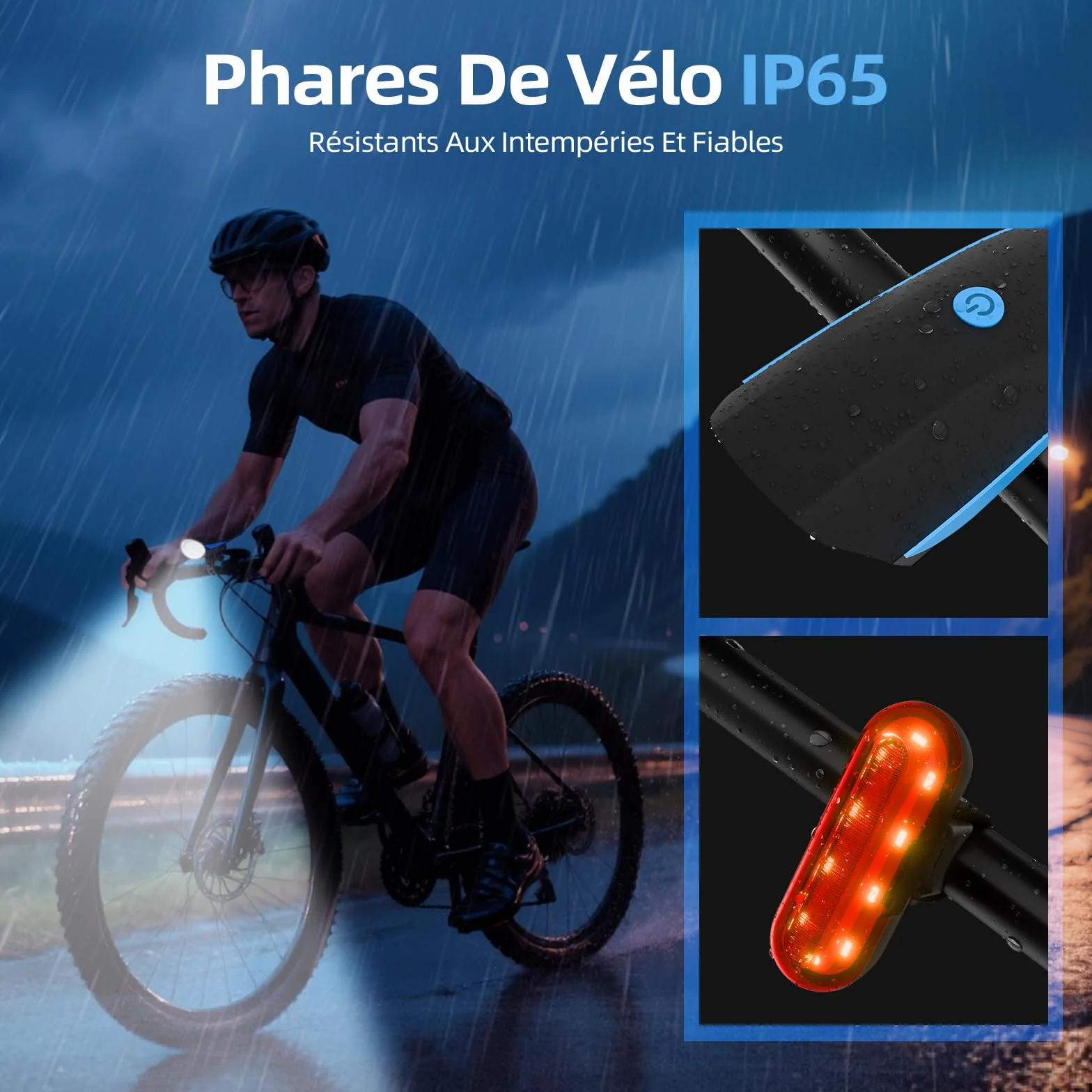 Lumiere Velo Avant et Arriere, Lampe Velo Rechargeable Type C, 3 Modes Phare Velo, 5 Modes Feu Arriere Velo, Lumière Velo Convient Tous Vélos & Conditions de Cyclisme