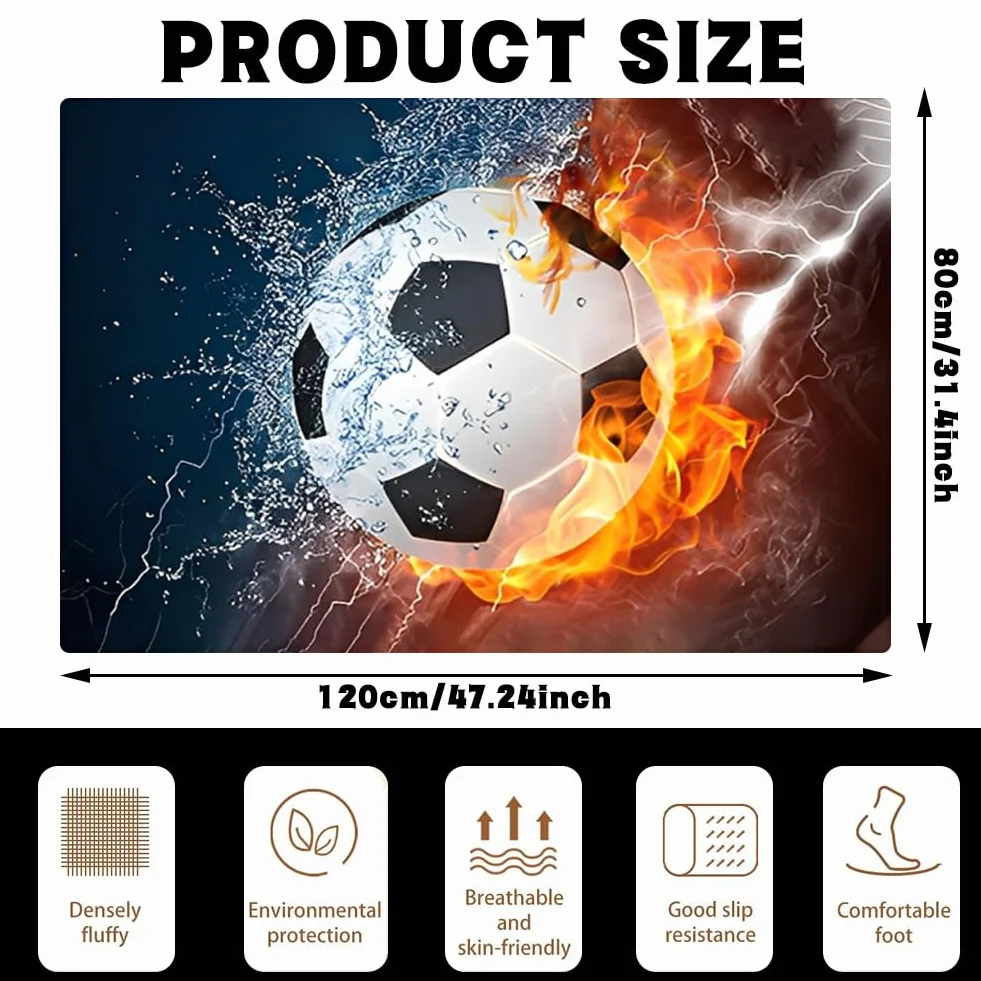 Tapis de Football Moquette Flamme Glace Motif Ballon Décoration Salon 80x120cm