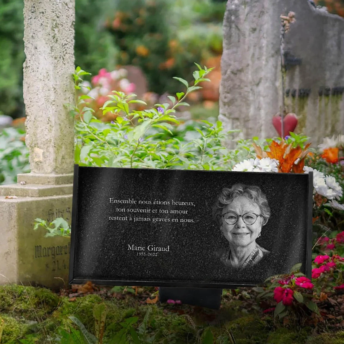 ETERNEL Plaque Funéraire Personnalisée Multisupports Colombe Ardoise Granit Photo Texte au Choix Cimetière