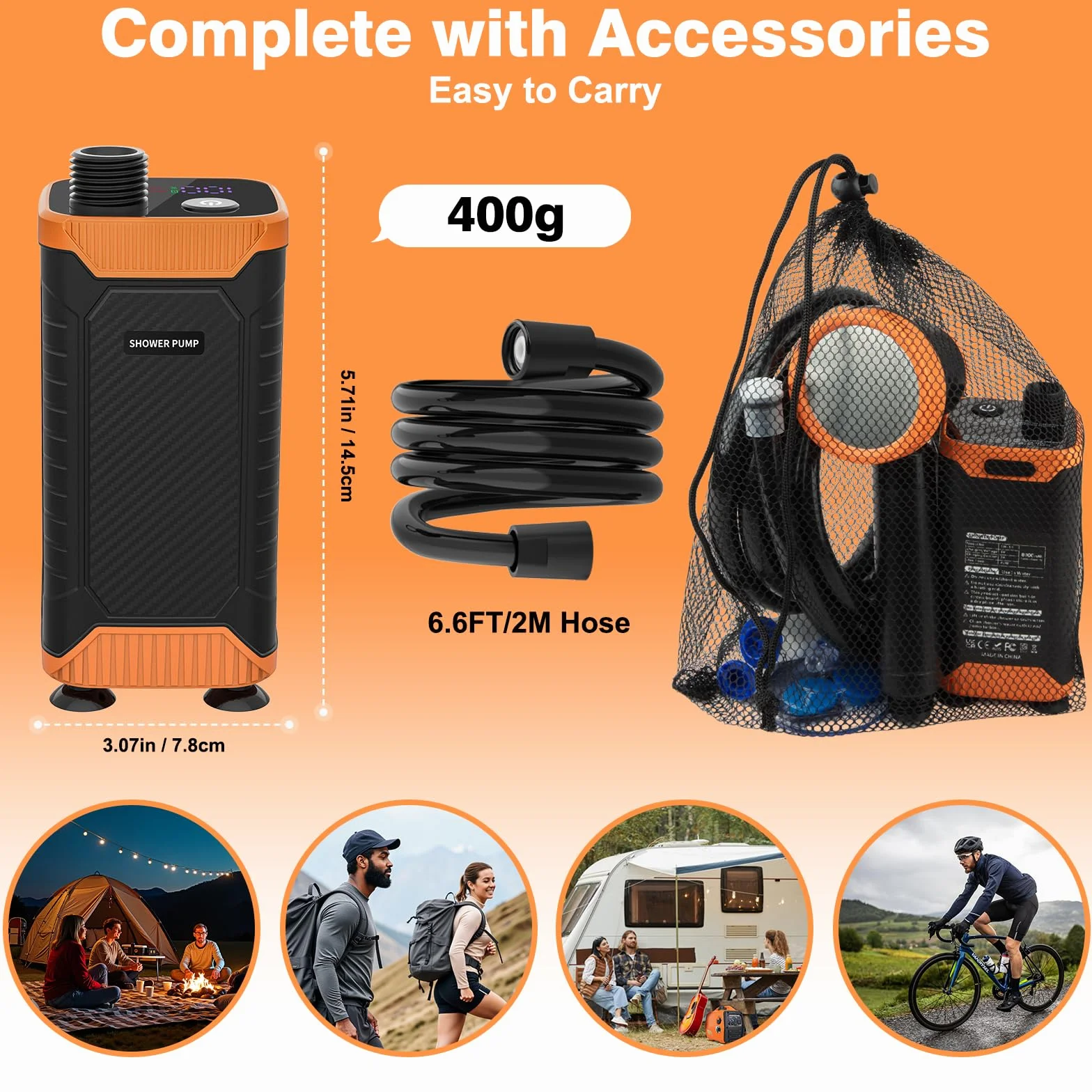 Uplayteck Douche Camping, 8000mAh Kit Douche de Camping Portable avec Écran LED Intelligent et Indice d'étanchéité IPX8, USB Rechargeable Pomme de Douche pour Extérieure, Voyage, Animaux, Randonnée