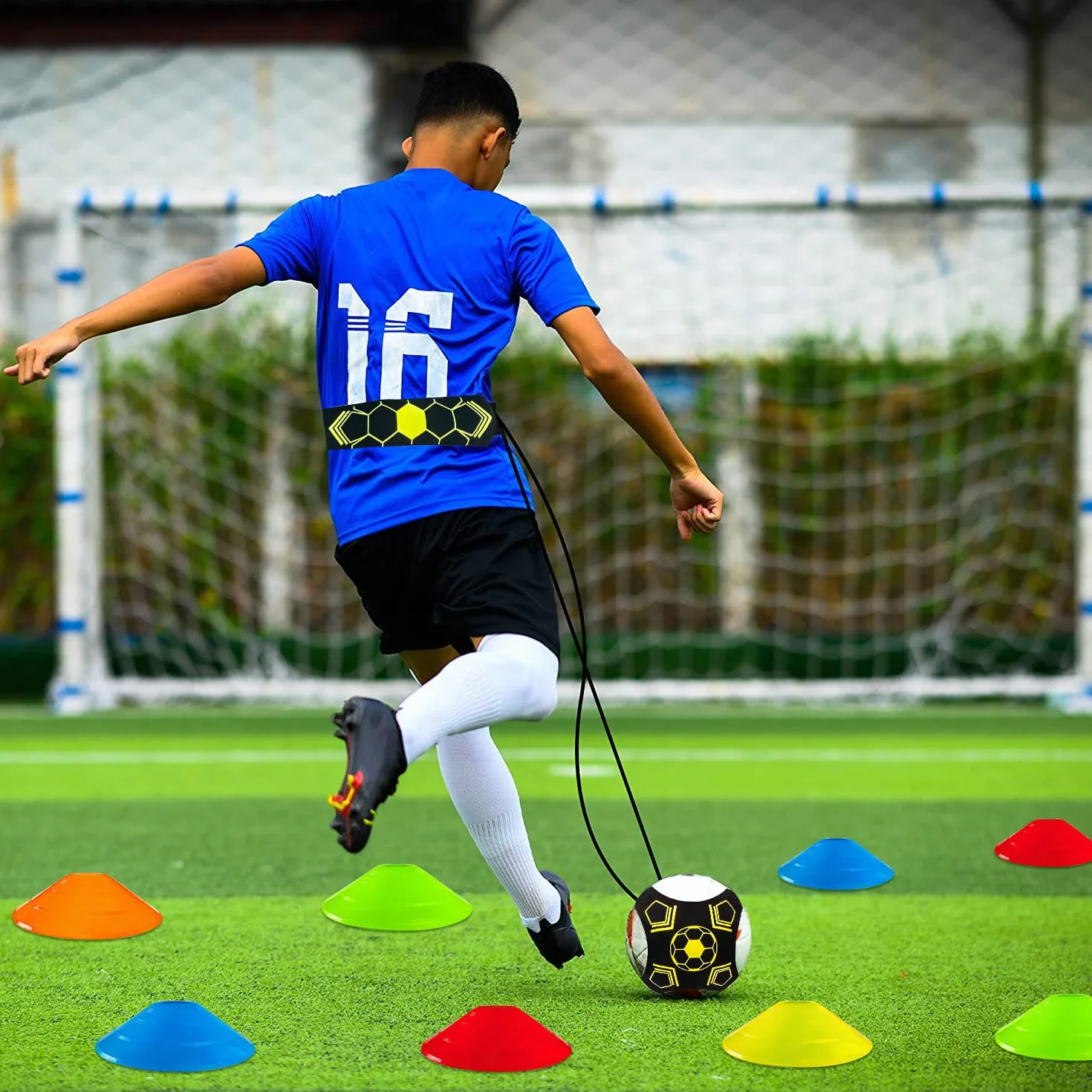 Ceinture d'entraînement football ajustable avec élastique 10 plots pour enfant adulte ballon foot volleyball rugby