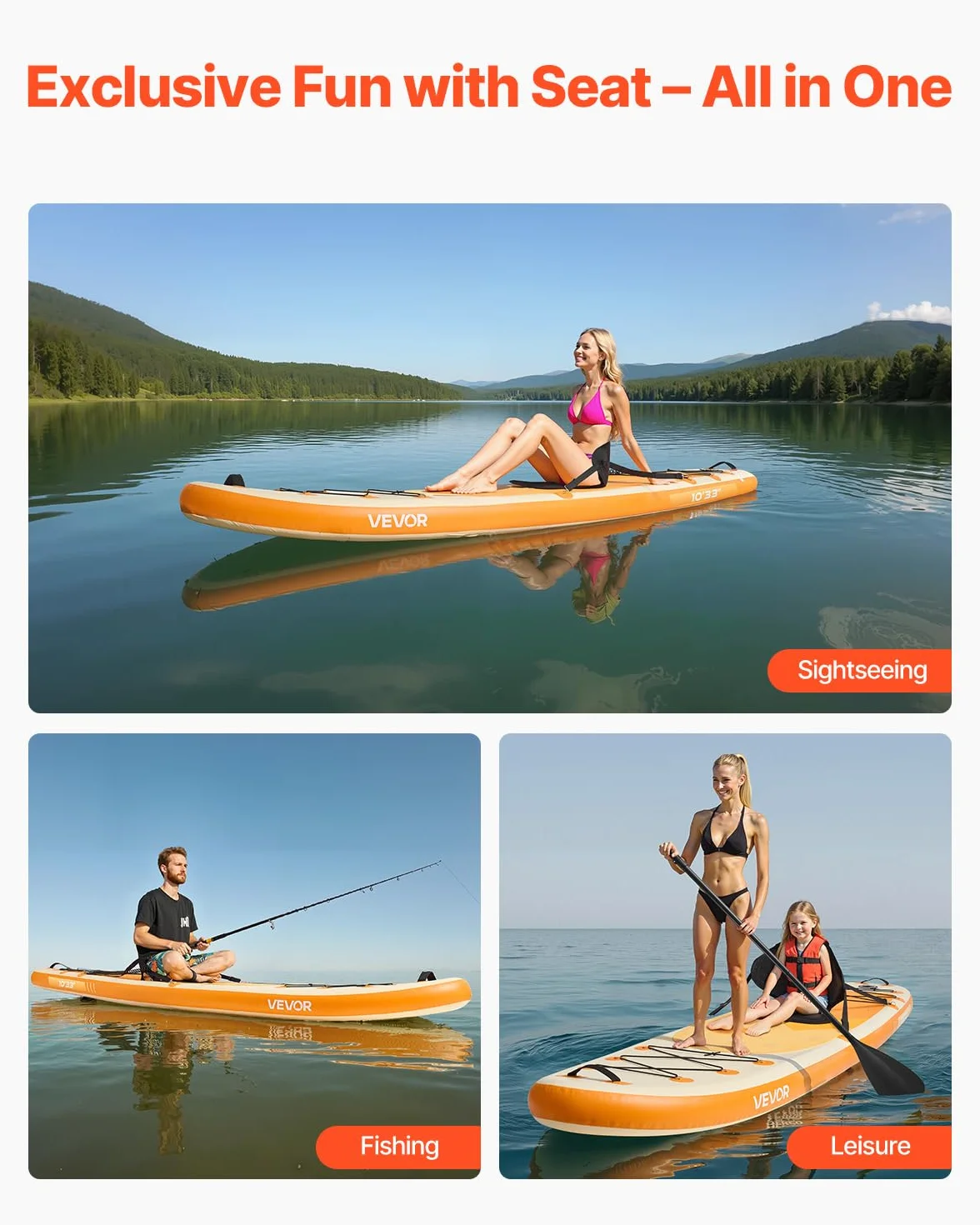 VEVOR Paddle gonflable avec siège, 304,8 x 83,8 x 15,2 cm, planche à pagaie debout sup ultra-légère avec accessoires, pompe, pagaie, aileron, sac à dos, laisse de cheville, sangle, pour jeunes adultes