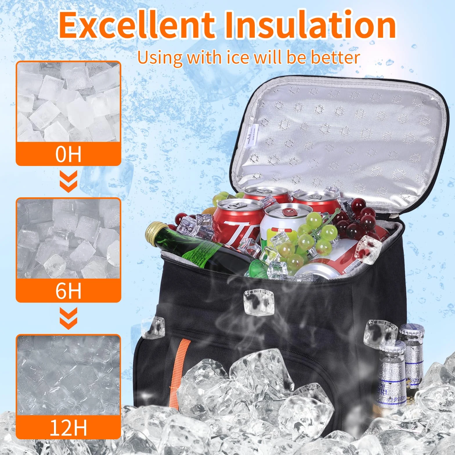 Sac à Dos Isotherme 23 L étanche Ultra léger Camping Randonnée Pique-Nique Noir