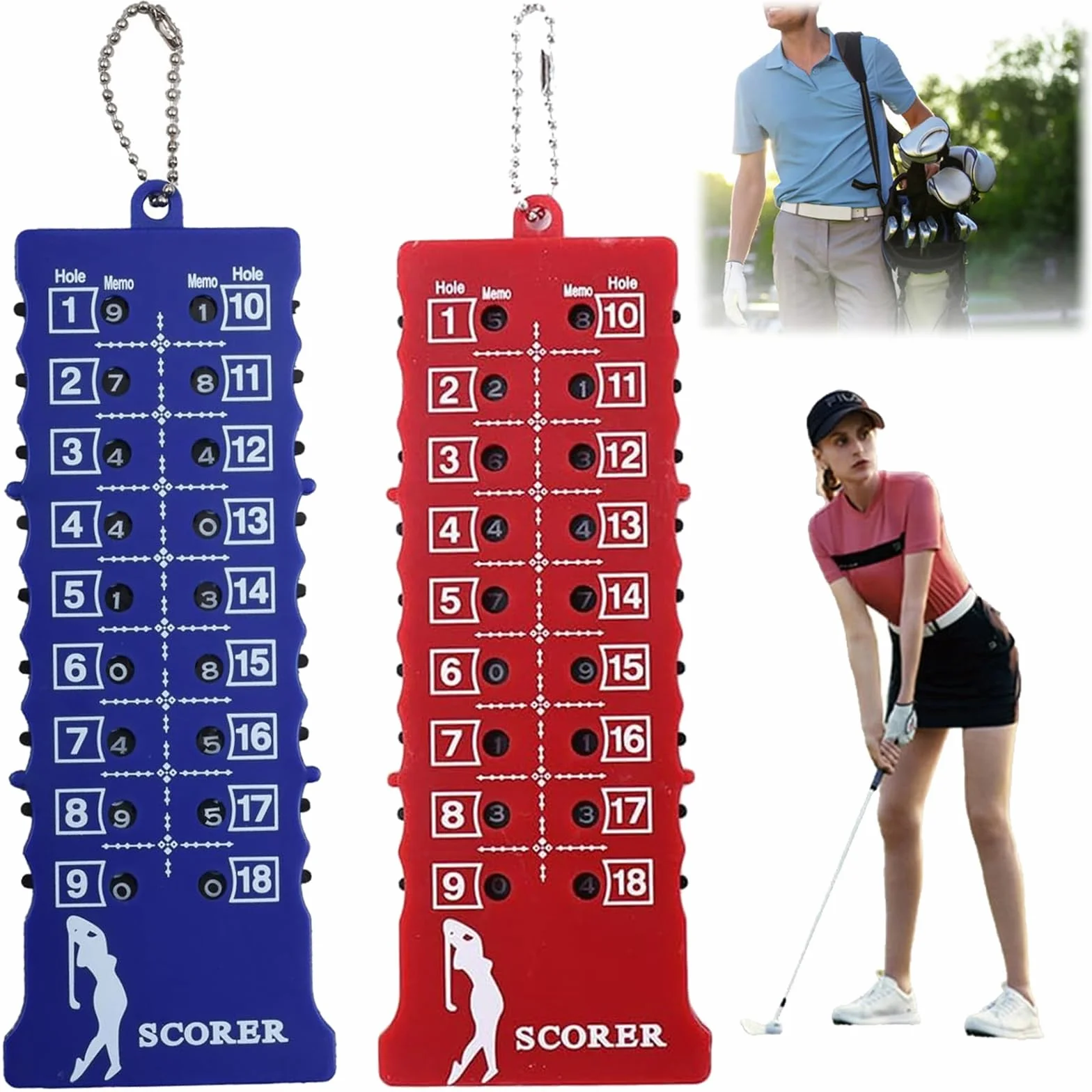 Compteur de Score de Golf 2 Pièces, Tableau de Bord 1 Bleu 1 Rouge, Accessoire Golf