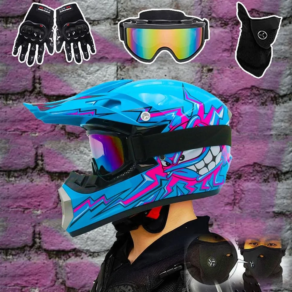 Casque Moto Tout-Terrain Homologué Dot pour Enfants Jeunes BMX MX VTT