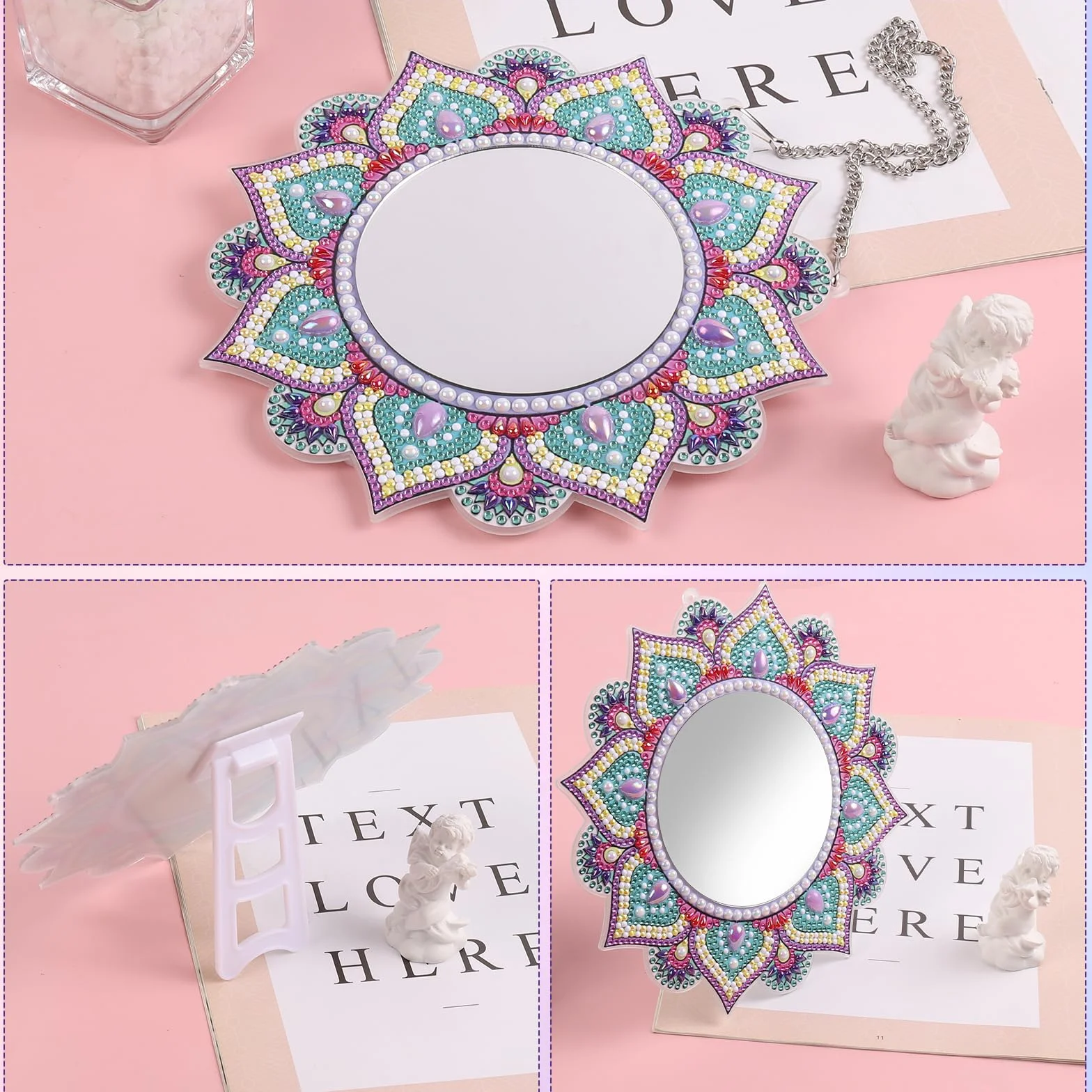 StarryTiger 5D Diamond Painting Mirror, Maquillage Jouet Miroir de Peinture Diamant, Enfant Activité Manuelle, Cadeaux pour Filles 5-12 Ans