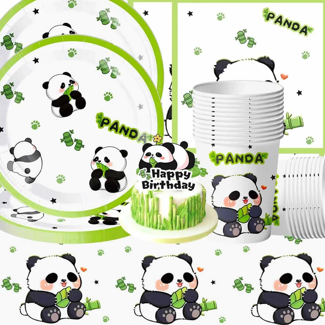 Vaisselle de Fête Panda Anniversaire Set Assiettes Papier Serviettes Tasses 20 personnes