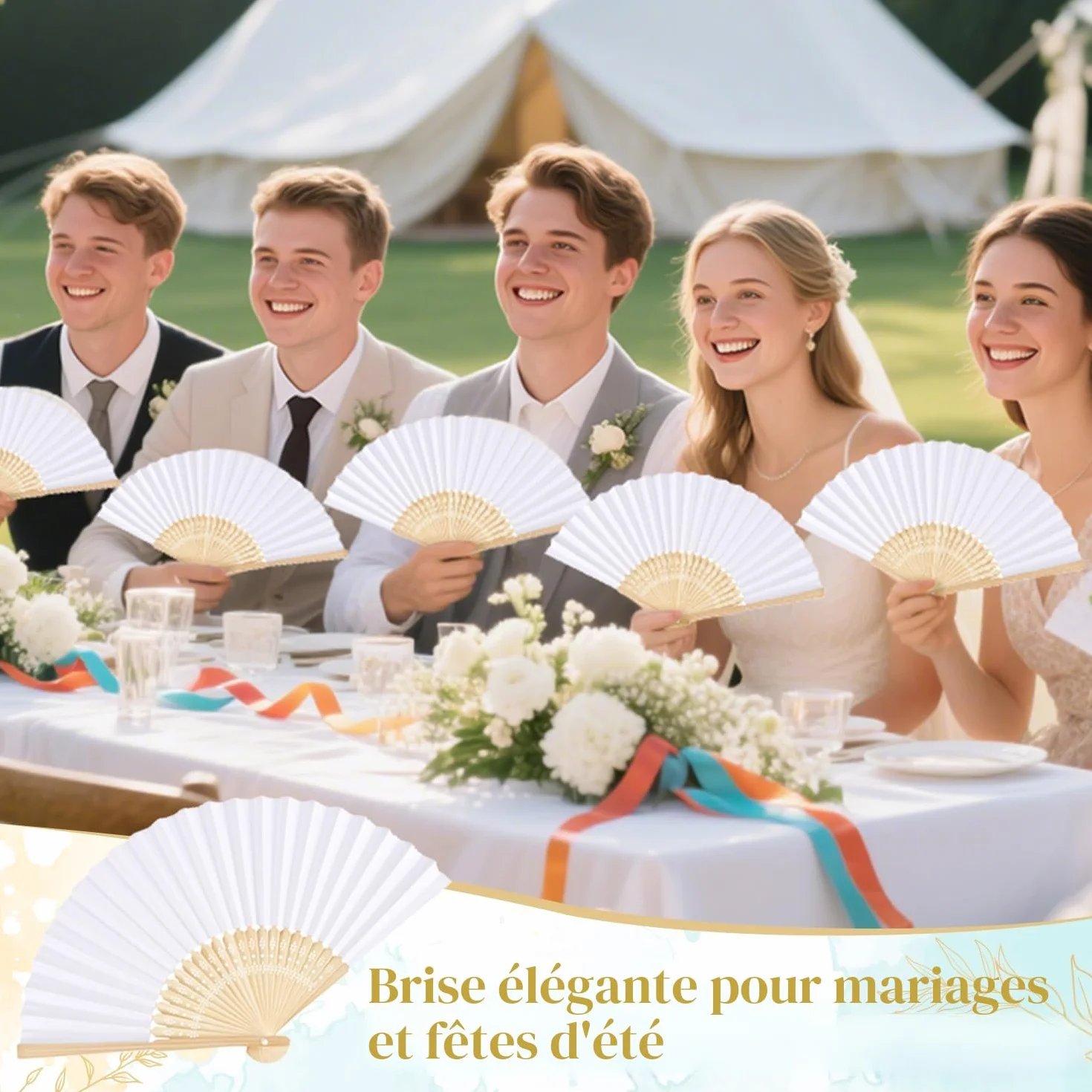 Eventail Mariage Pliant Ventilateur Bois Papier Blanc Japonais Poche Pliante Demoiselles Cadeaux Danse fête décoration DIY 12 pcs