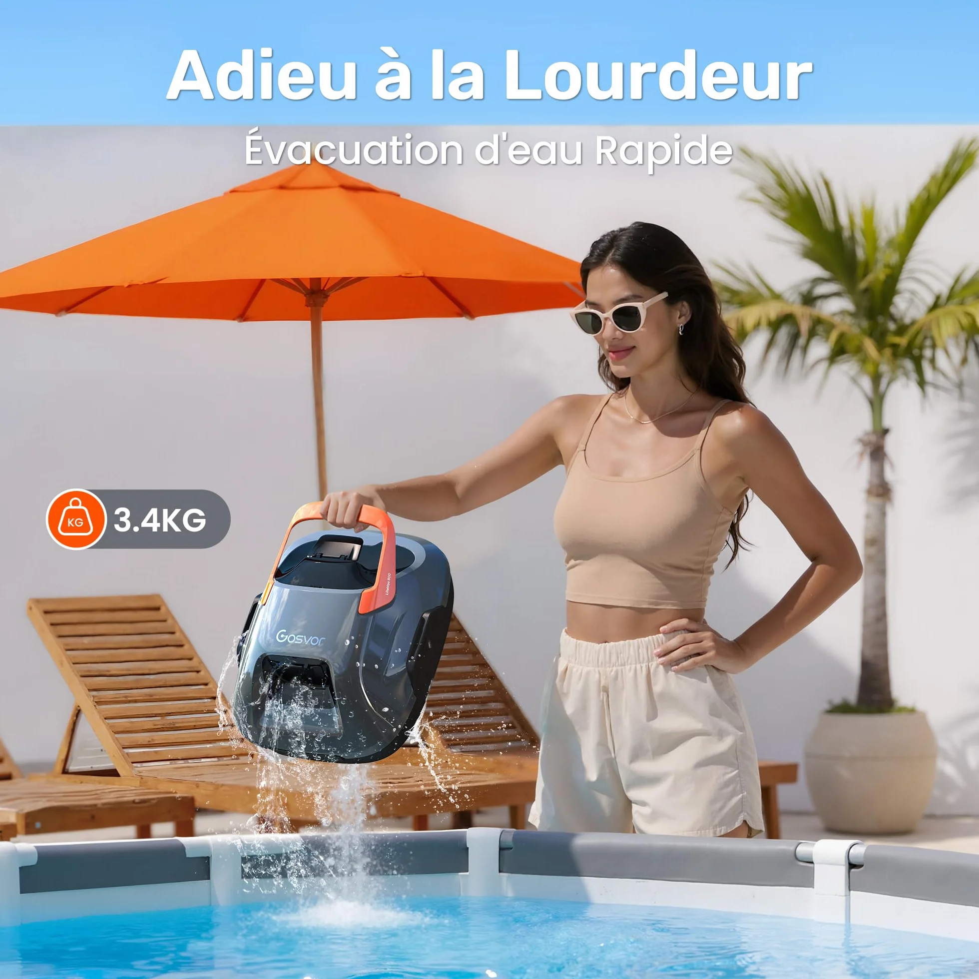 Gosvor Robot Piscine sans Fil, Aspirateur Automatique Piscine Hors Sol, 90 Min Autonomie, Retour Automatique, 80 m²