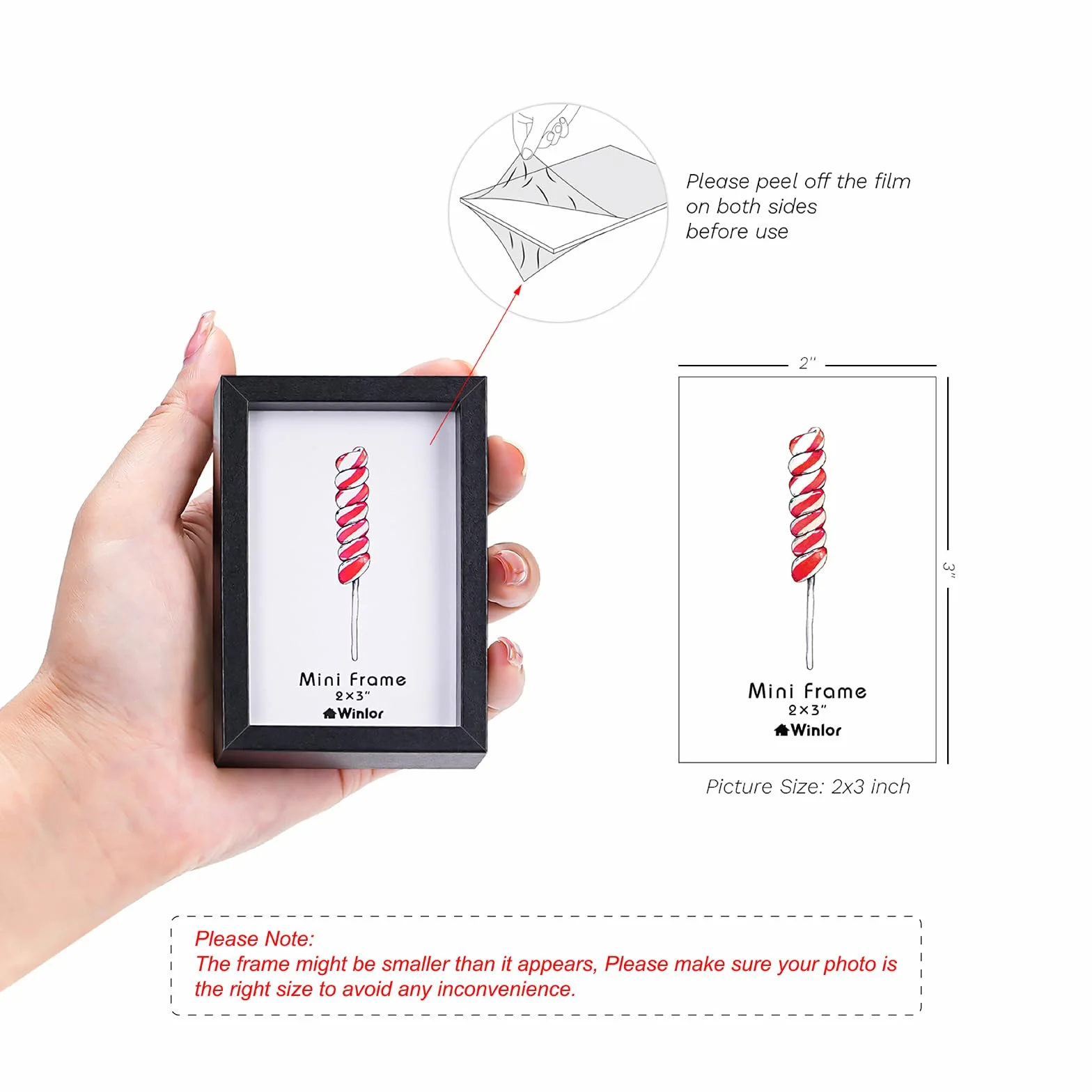 Cadres Photo Polaroid 2x3 Pouces Lot de 6 Aimants Souples Noir