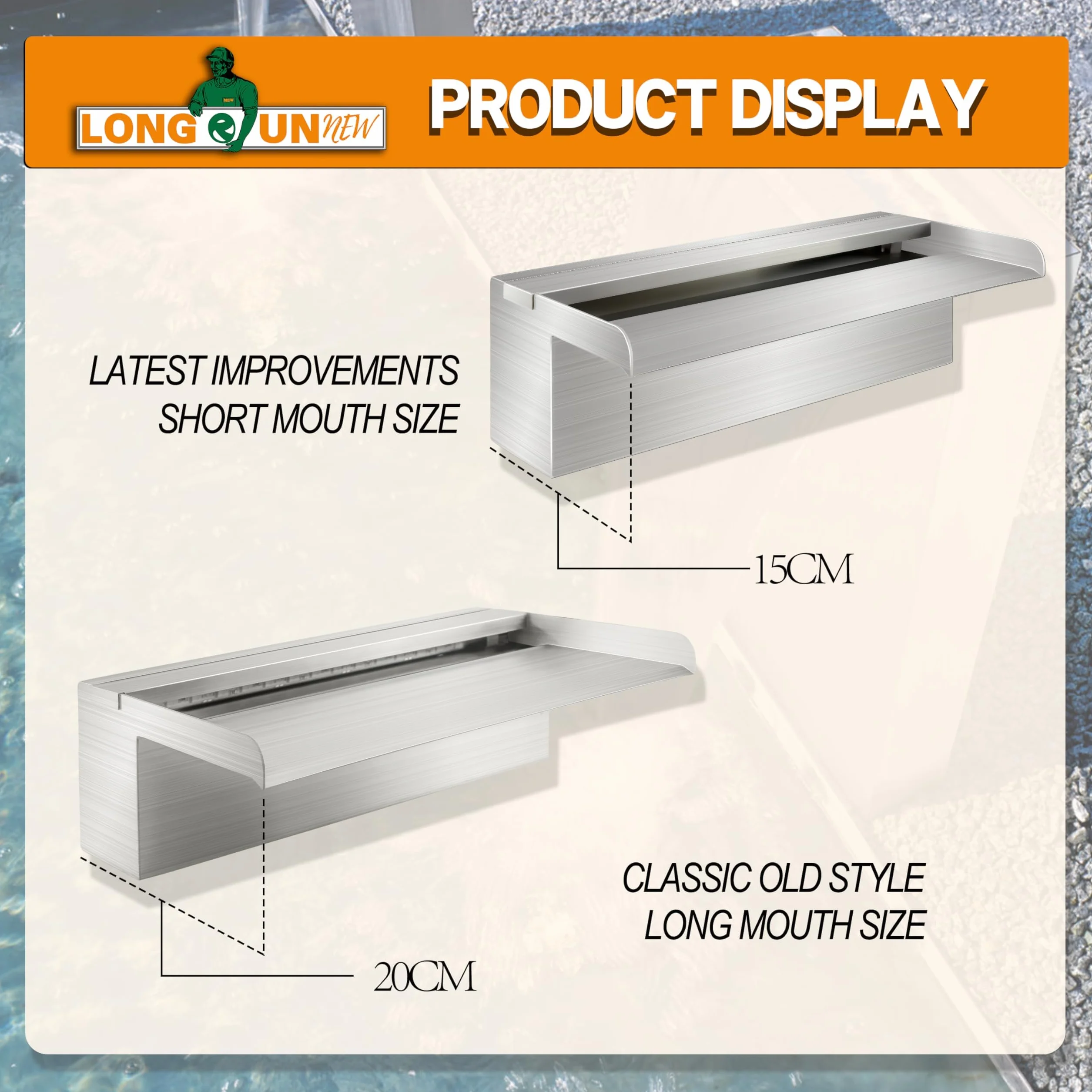Kit de lames de cascade pour étang 60 cm acier inoxydable largeur bec 15 cm décoration bassin