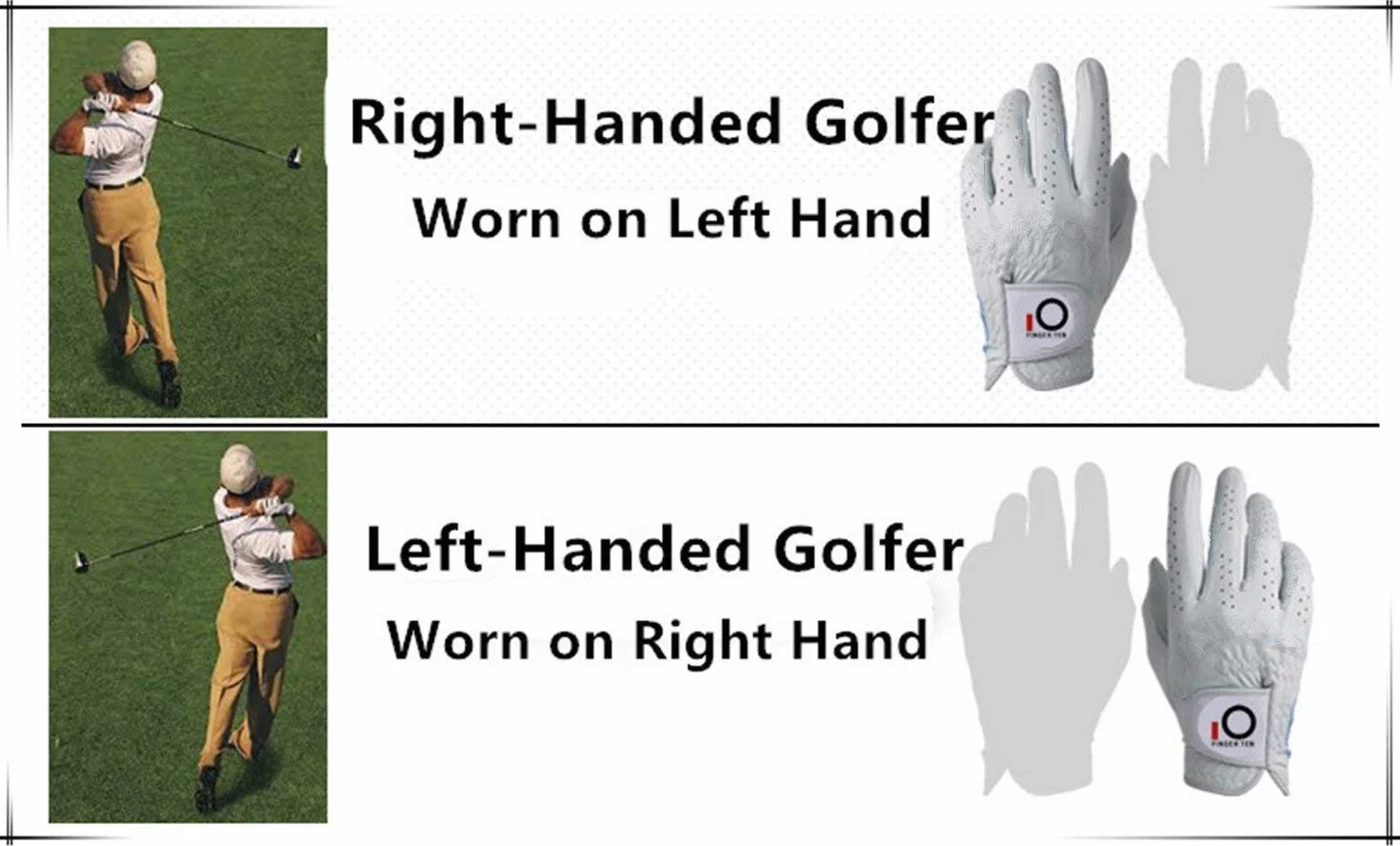 FINGER TEN Gants de Golf Homme Paire Chaud Durable Taille S M L XL