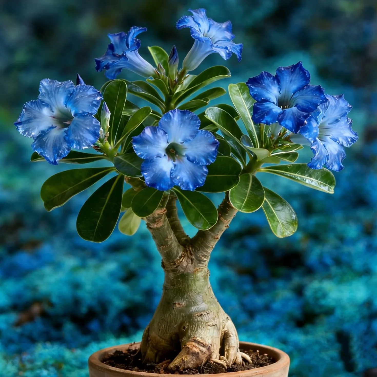 Lot de 2 roses du désert bleues exclusives, nuance rare pour décoration intérieure et jardin