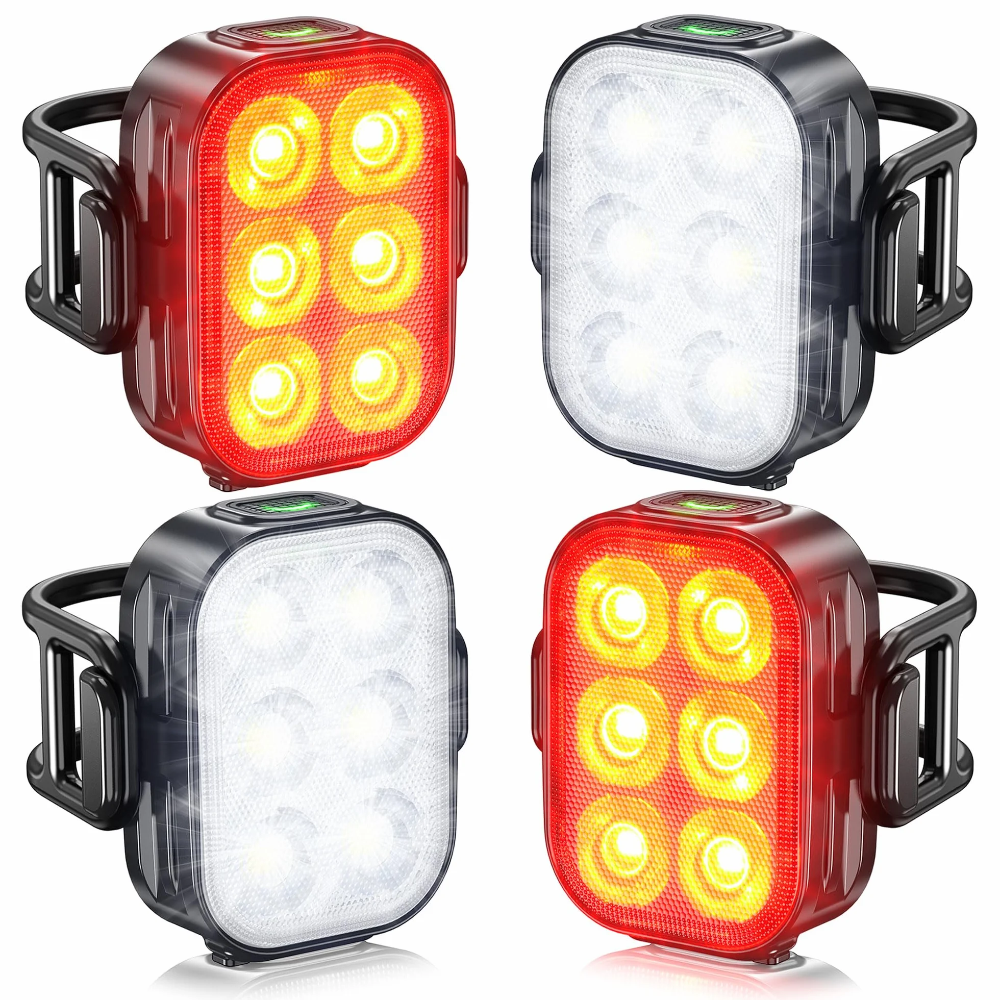 Lumiere Velo，Feux Avant et Arrière de Vélo, IP65 Imperméable à l'eau USB Rechargeable, Équipé de 6 Perles de Lumière LED Super Lumineux, 4 + 6 Modes D'éclairage, Adapté pour la Conduite de Nuit.