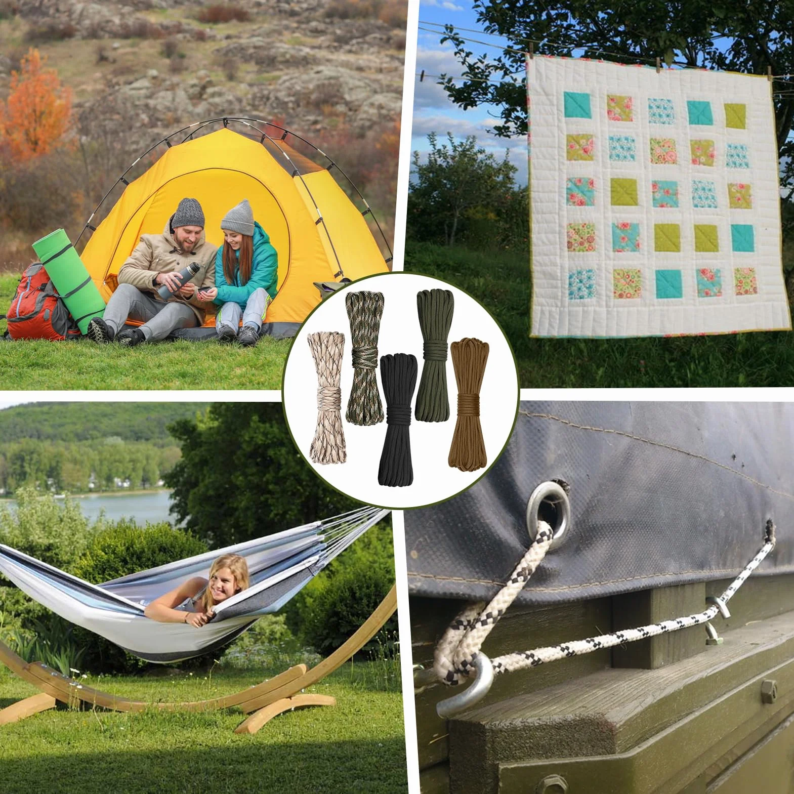 Paracorde 5 Pièces 33ft 10m 4mm 7 Brins Corde Nylon Cordelette pour l'artisanat Camping Bricolage