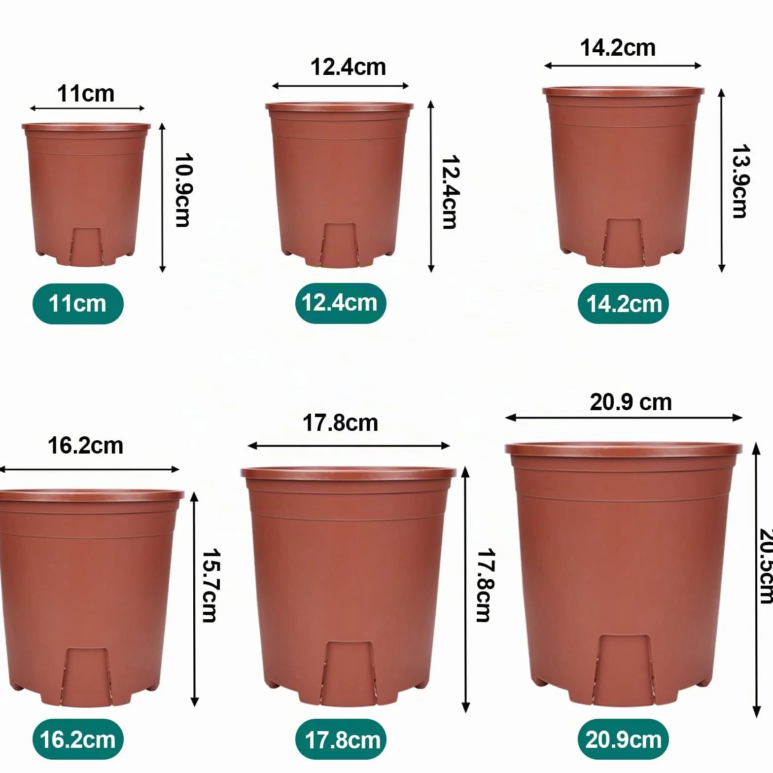 Pots de Fleurs Plastique 11cm 5pcs avec Drainage Rouge Intérieur Extérieur