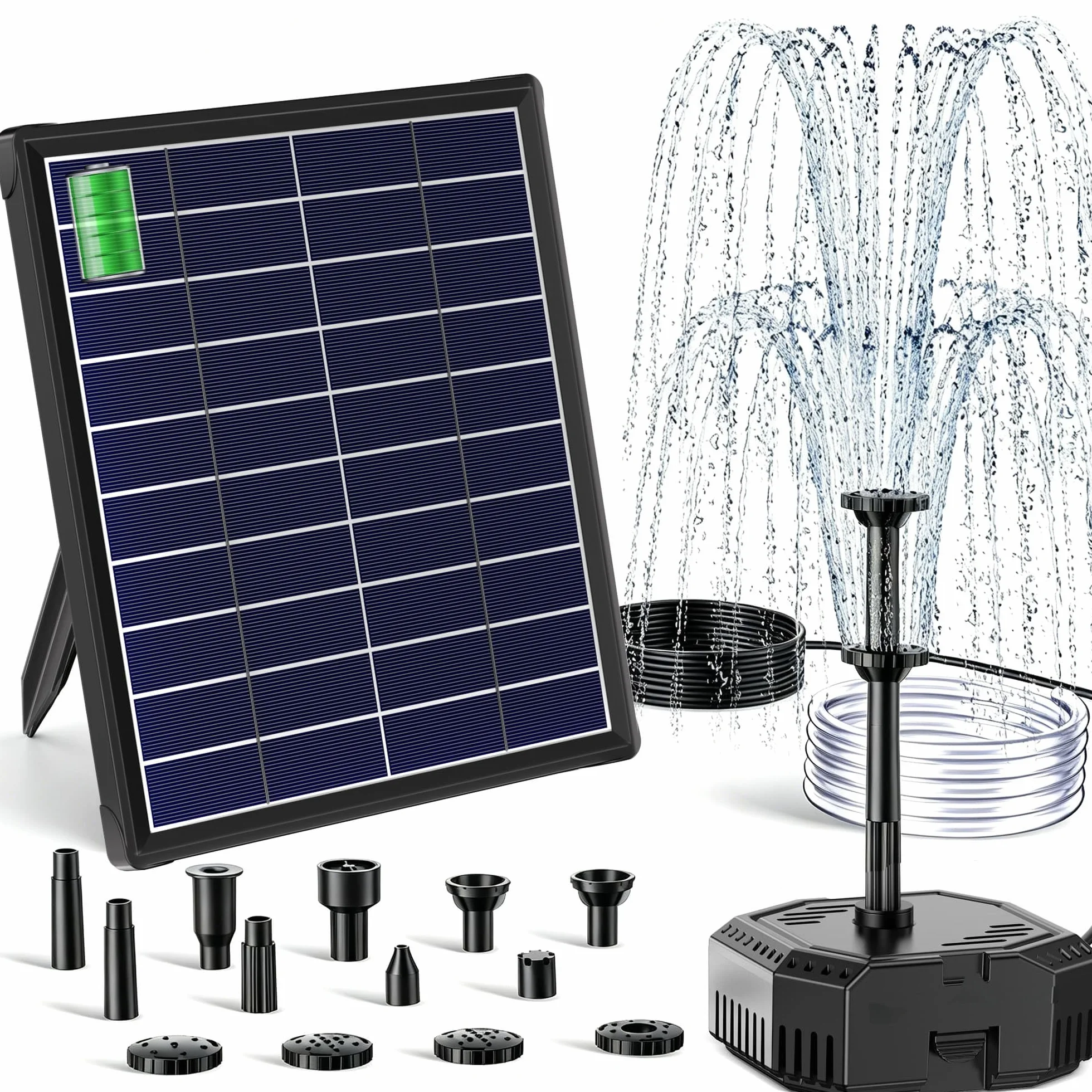 Pompe Solaire pour Bassin 6,5 W avec Batterie et 10 Buses, Filtre jusqu'à 500 L