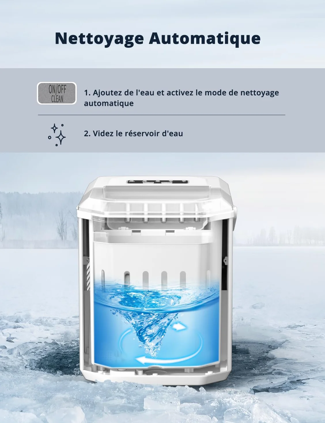 Machine à Glaçons 12kg/24h 9 Glaçons 6-8 Min Blanc avec Autonettoyante