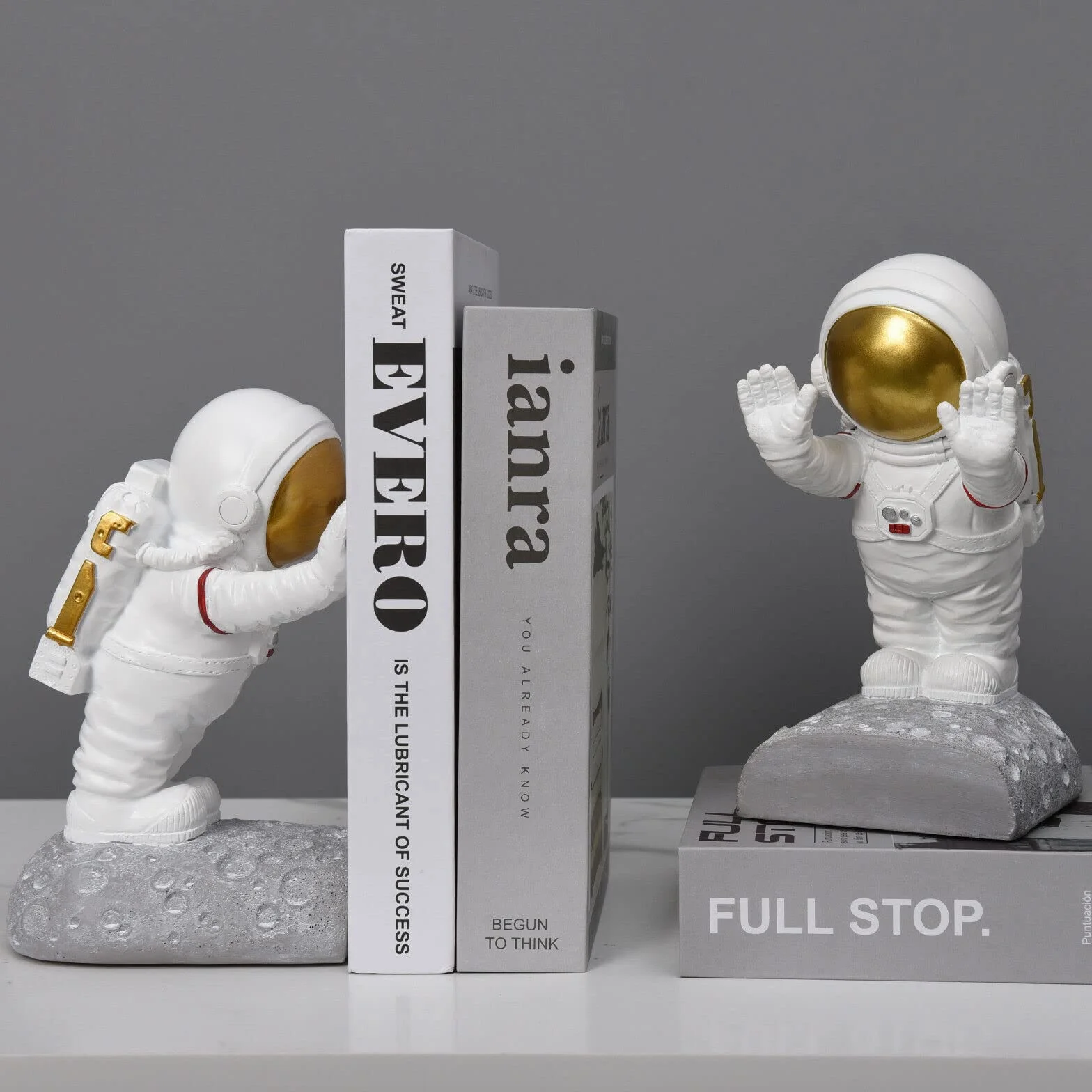 Ensemble de serre-livres décoratifs astronautes poussant Blanc ASTRO1