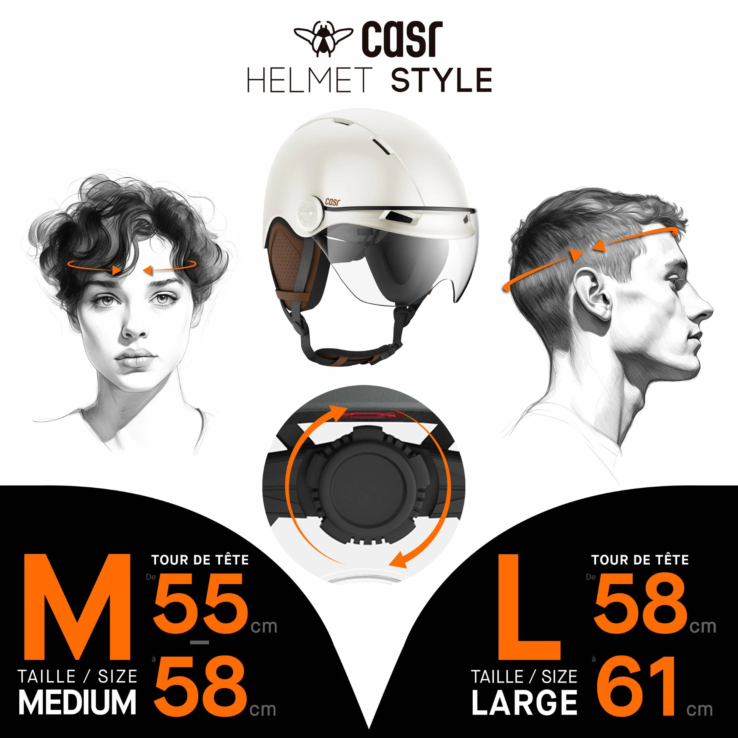 CASR Style - Casque Lifestyle Urbain pour Vélo & Trottinette Electrique - Visière Transparente & Cache-Oreille Amovibles - Confort Optimal pour Homme & Femme - Crème - Taille M