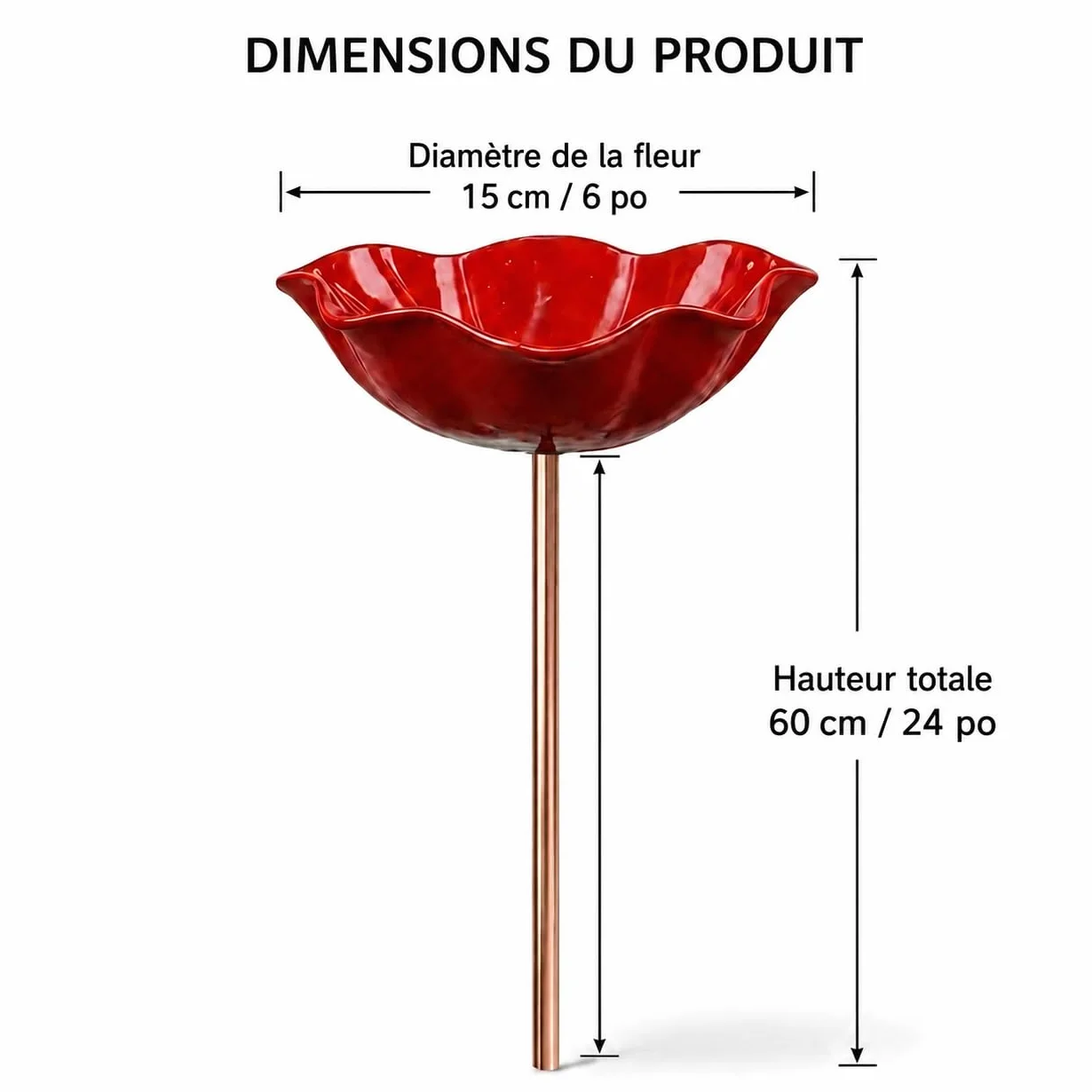Bain d'oiseaux Extérieur en Forme de Fleur avec Socle et Piquet métallique pour Oiseaux et Abeilles