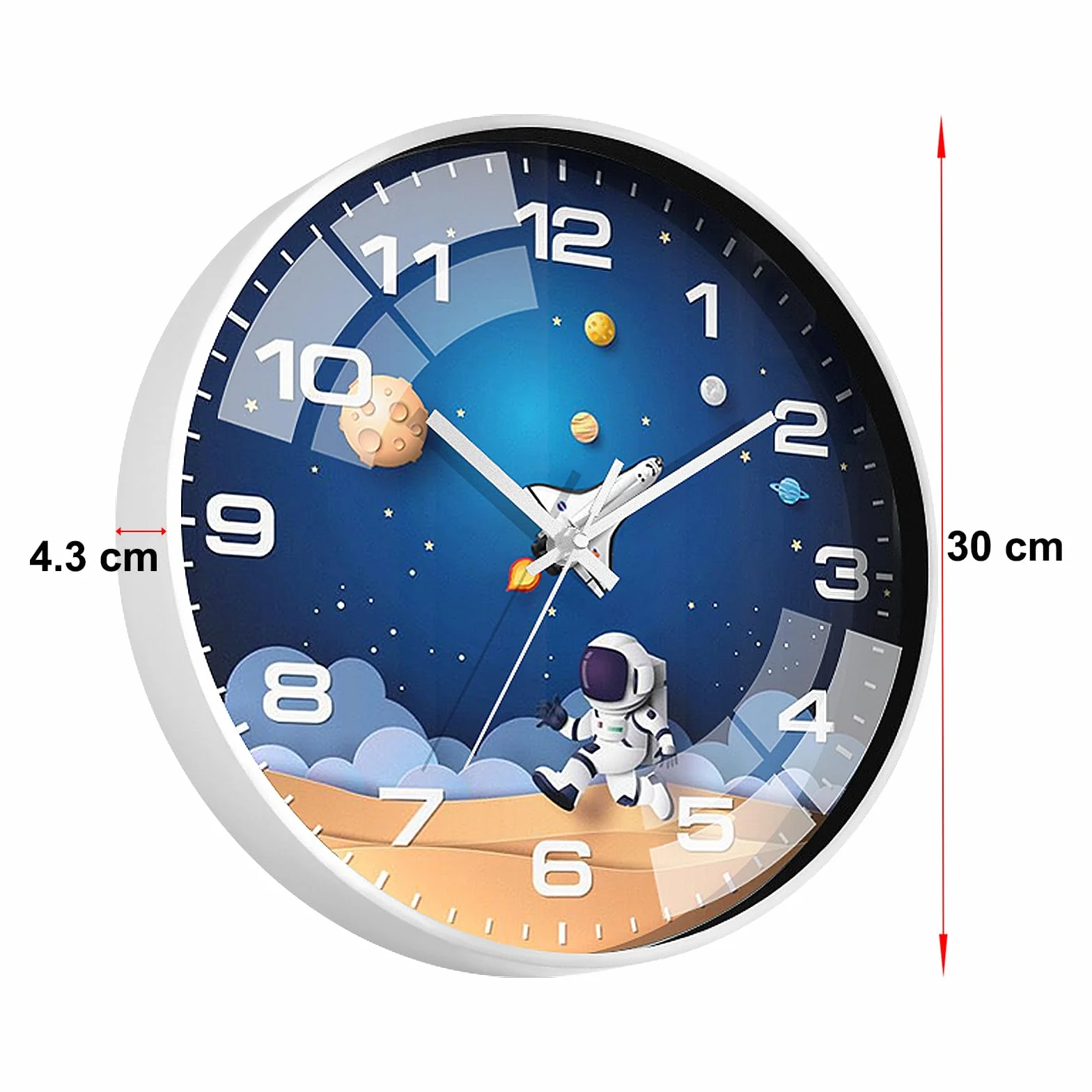Horloge Murale Enfants 30cm Silencieuse Astronaute Ronde Chambre