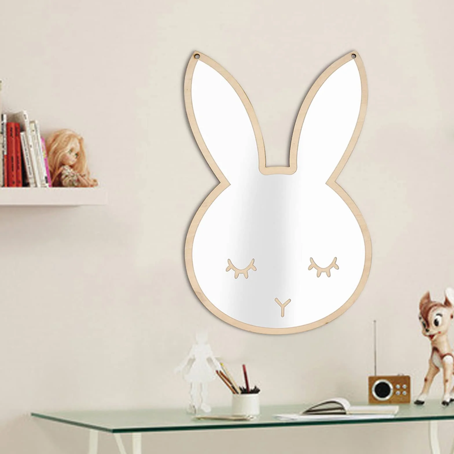 Miroir Incassable Enfants Mural Décoratif Acrylique Nordique Suspendu Lapin