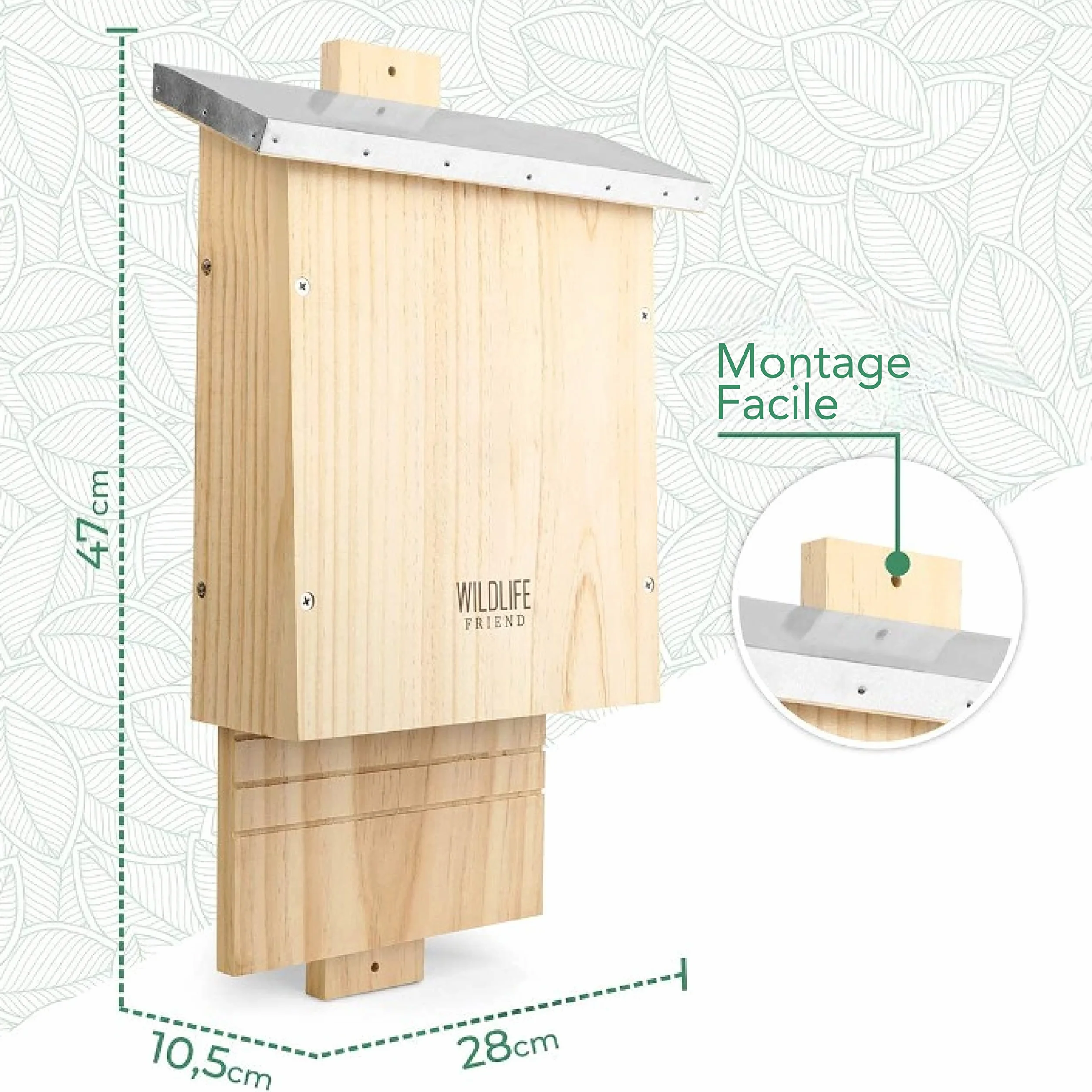 Nichoir pour Chauve-Souris avec Toit en métal – Bois de pin résistant aux intempéries