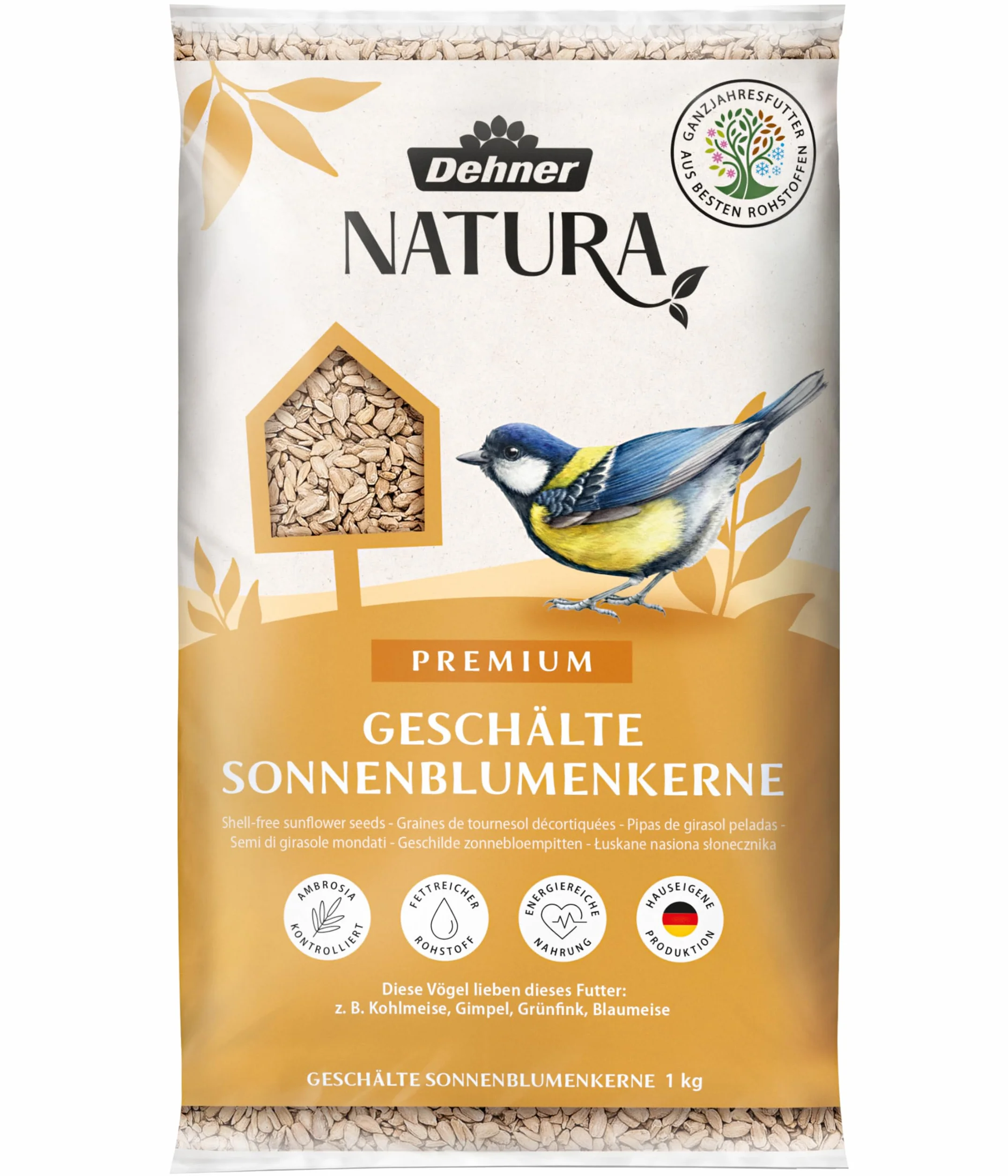 Dehner Natura Premium Nourriture pour Oiseaux Sauvages Graines de Tournesol Décortiquées 1 kg