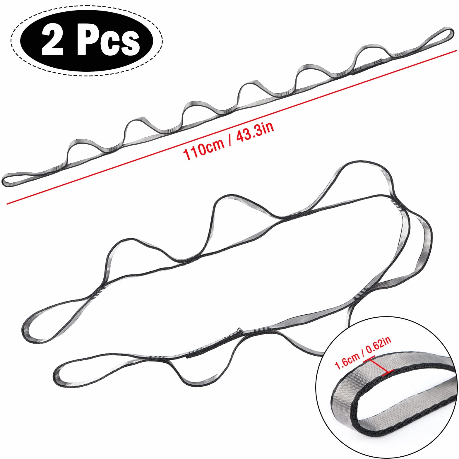 2 PCS Daisy Chains Sangle D'Extension Pour Hamac de Yoga Corde D'Extension de Yoga RéGlable En Nylon RéGlable Multi Boucles ÉLingue D'Escalade Sling 23Kn Bandes D'Exercice Pour Stretching Pilates