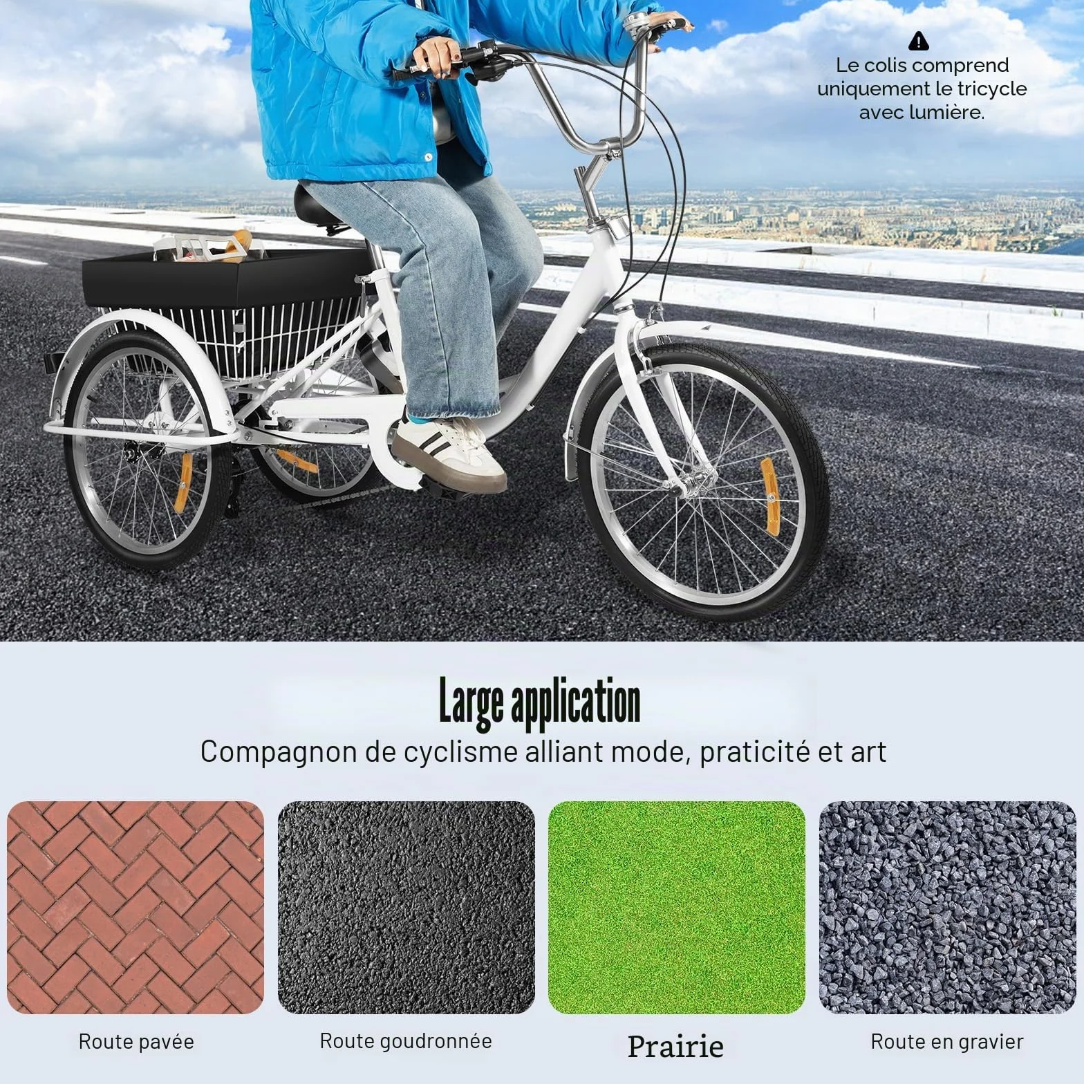 Tricycle Adulte 20 Pouces, vélo Femme, vélo avec Panier, Velo Adulte, adapté à la Ville, à la Plage et aux Pistes cyclables