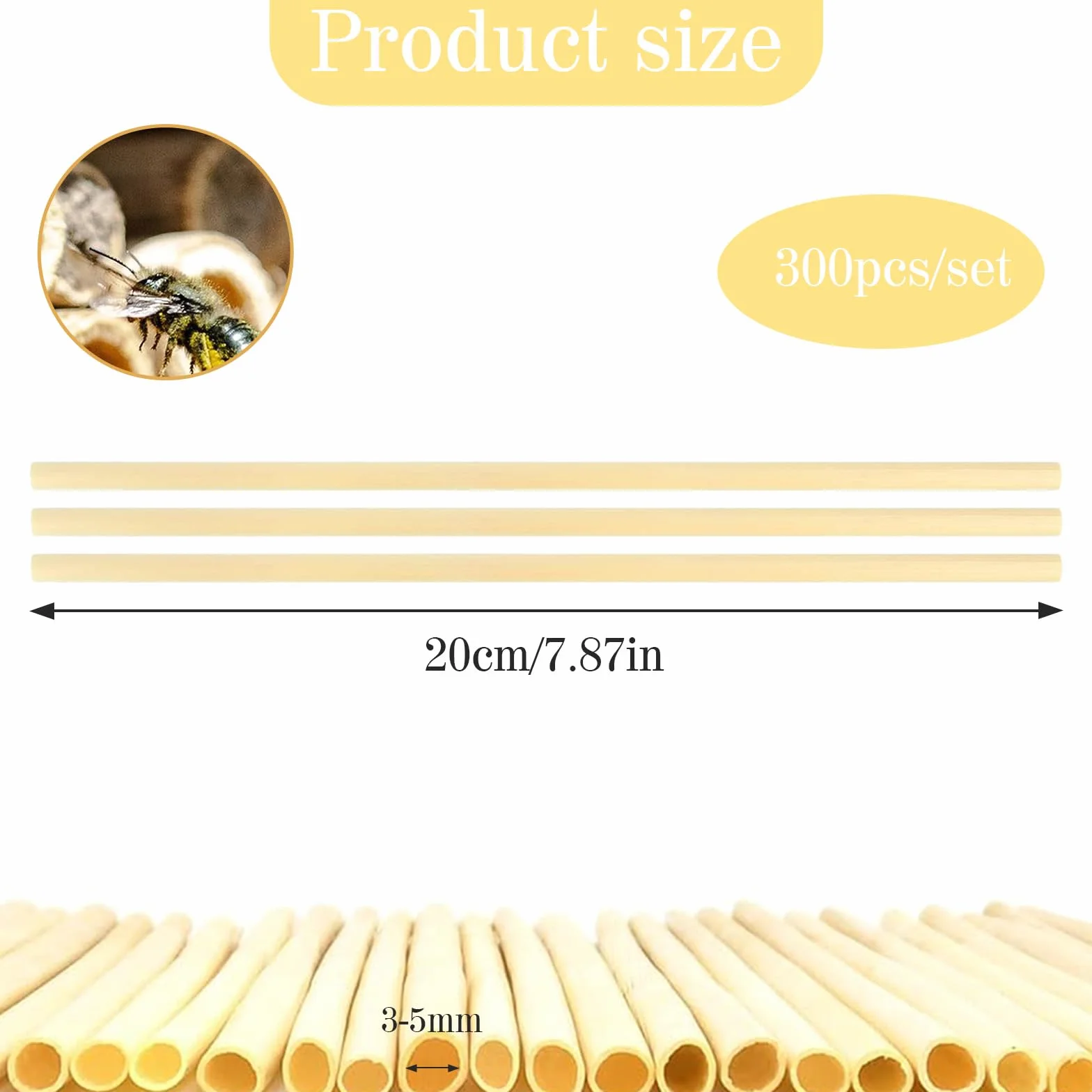 Kit Hôtel à Insectes 300 Pièces 20 cm Paille de Blé Naturelle pour Abeilles Papillons