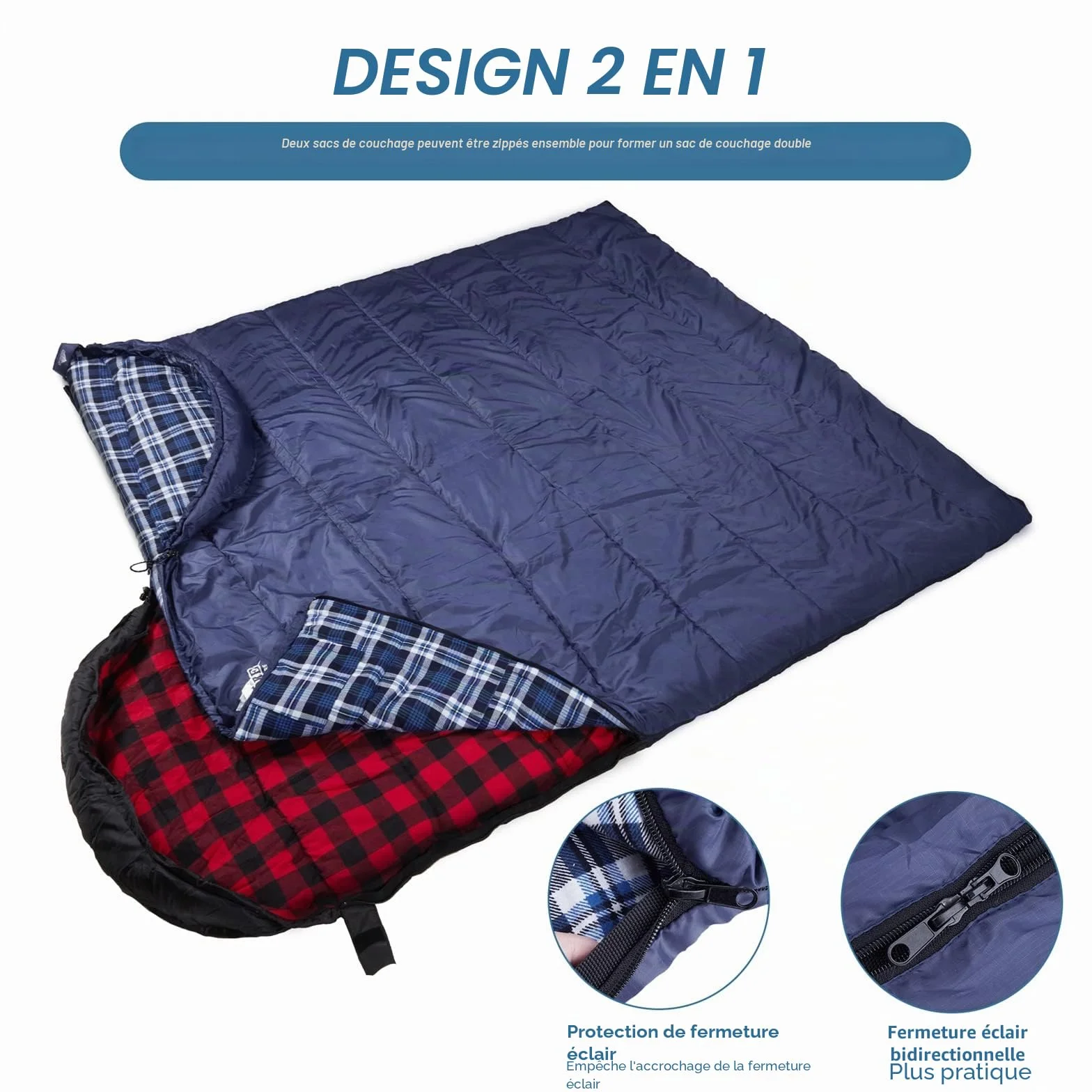 Sac de Couchage en Flanelle de Coton pour Adultes, 100% Coton, Camping, 3-4 Saisons