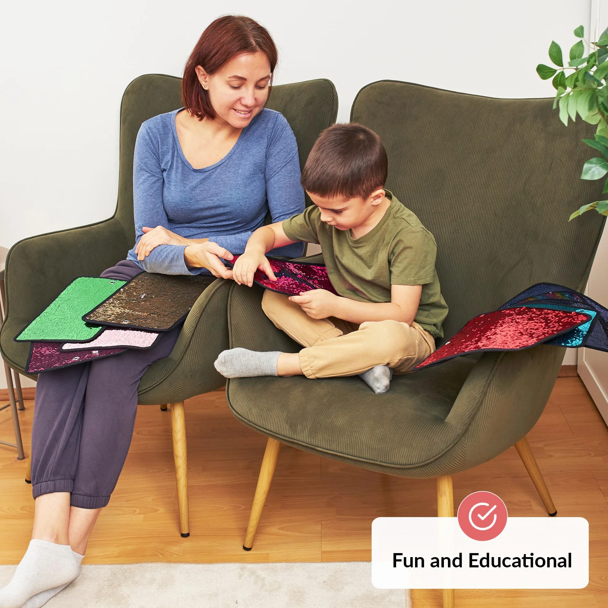 ODOXIA Tapis Sensoriel en Tissu à Paillettes pour Enfants, Dalles Sensorielles Réversibles