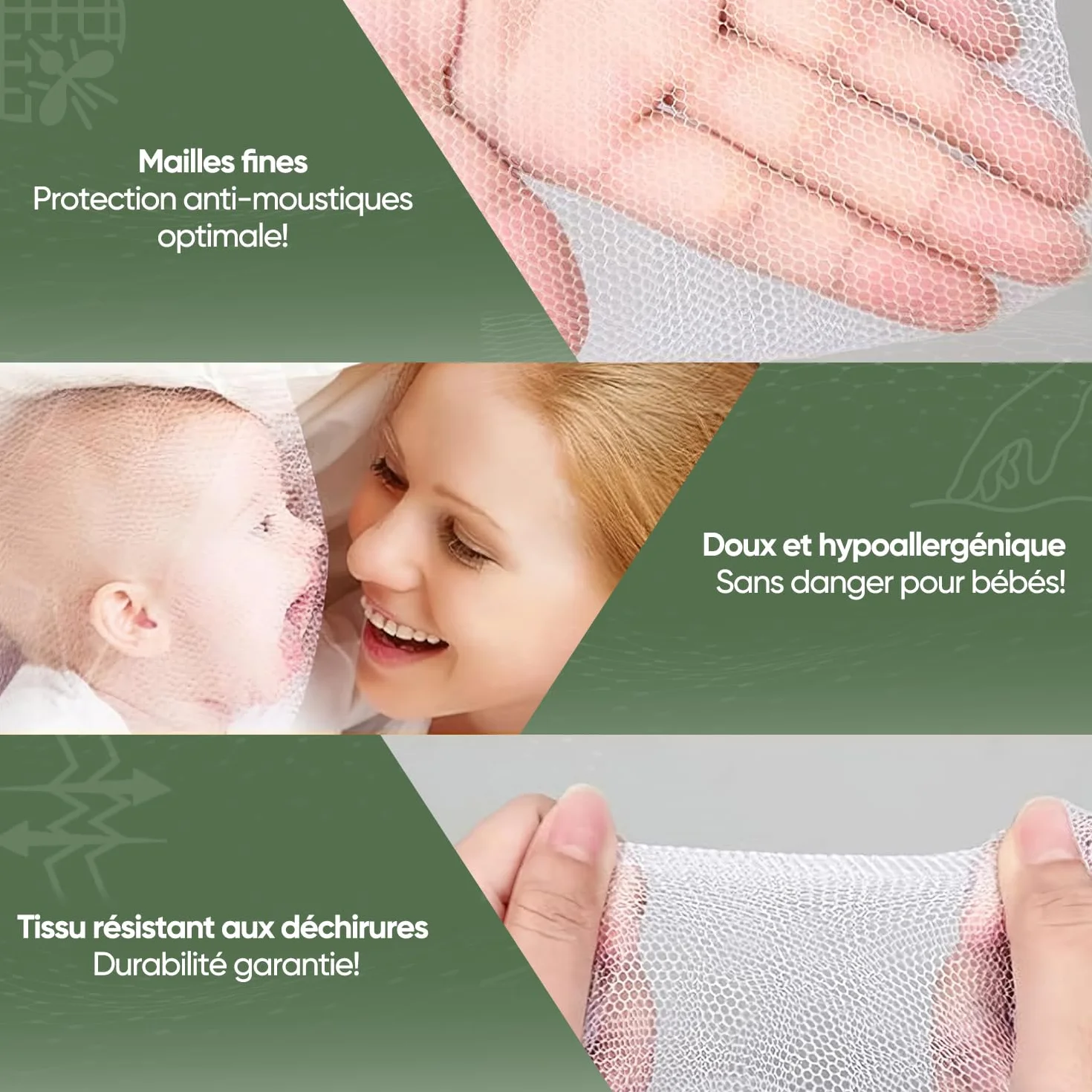 Sekey Moustiquaire pour Lits Simples/Doubles | Écran de Protection Anti-Insectes | Kit de Suspension Complet | Système d'installation Rapide et Facile (220x200x200cm-lit Double-Doubles Ouvertures)