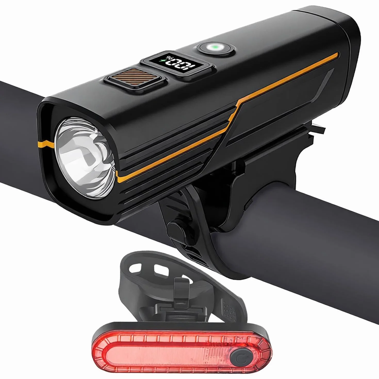 EBUYFIRE Lumières de Vélo Capteurs de Lumière et Affichage Numérique, Set d'Éclairage LED Rechargeable pour Vélo - Super Luminieux Phare Avant et Arrière,Lampe Torche Cyclisme