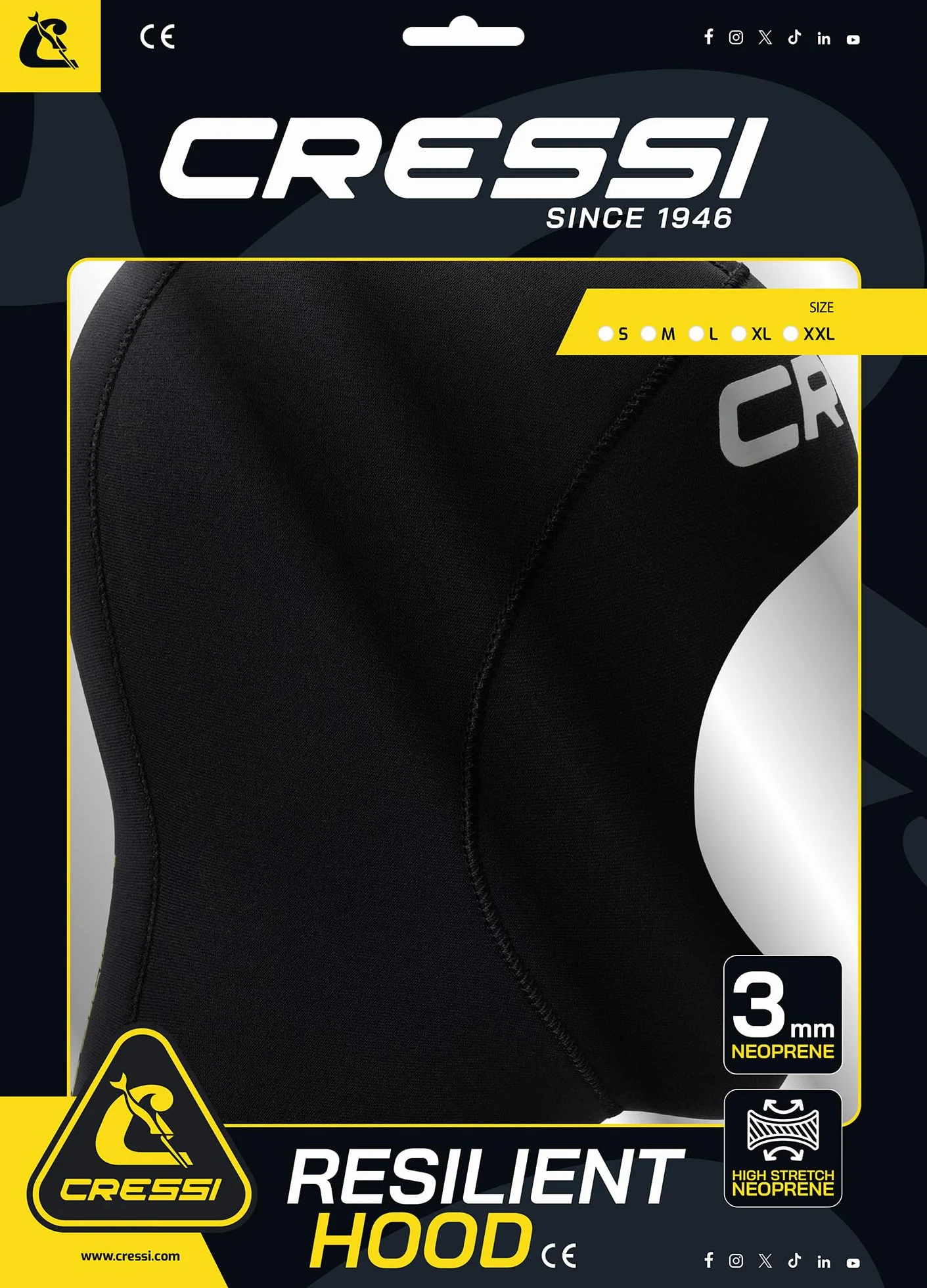 CRESSI Resilient Hood 3mm - Cagoule Unisexe en Néoprène Double Doublure Noir 3 mm, Idéale pour la Plongée, Le Snorkeling et Les Sports Nautiques