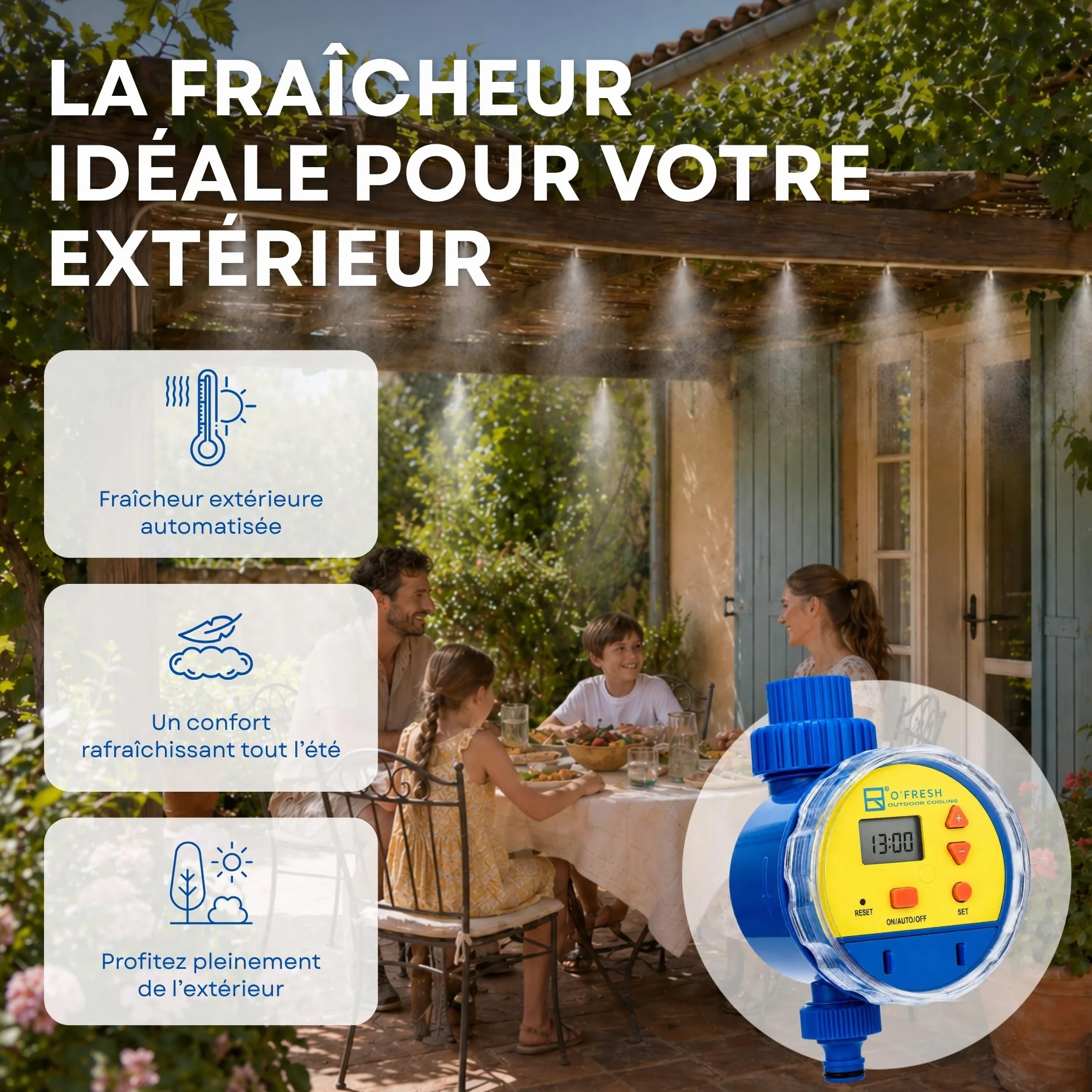 O’Fresh Temporisateur Brumisateur Terrasse Programmateur d'Eau Automatique à la Seconde Économie d'Eau Conçu en France
