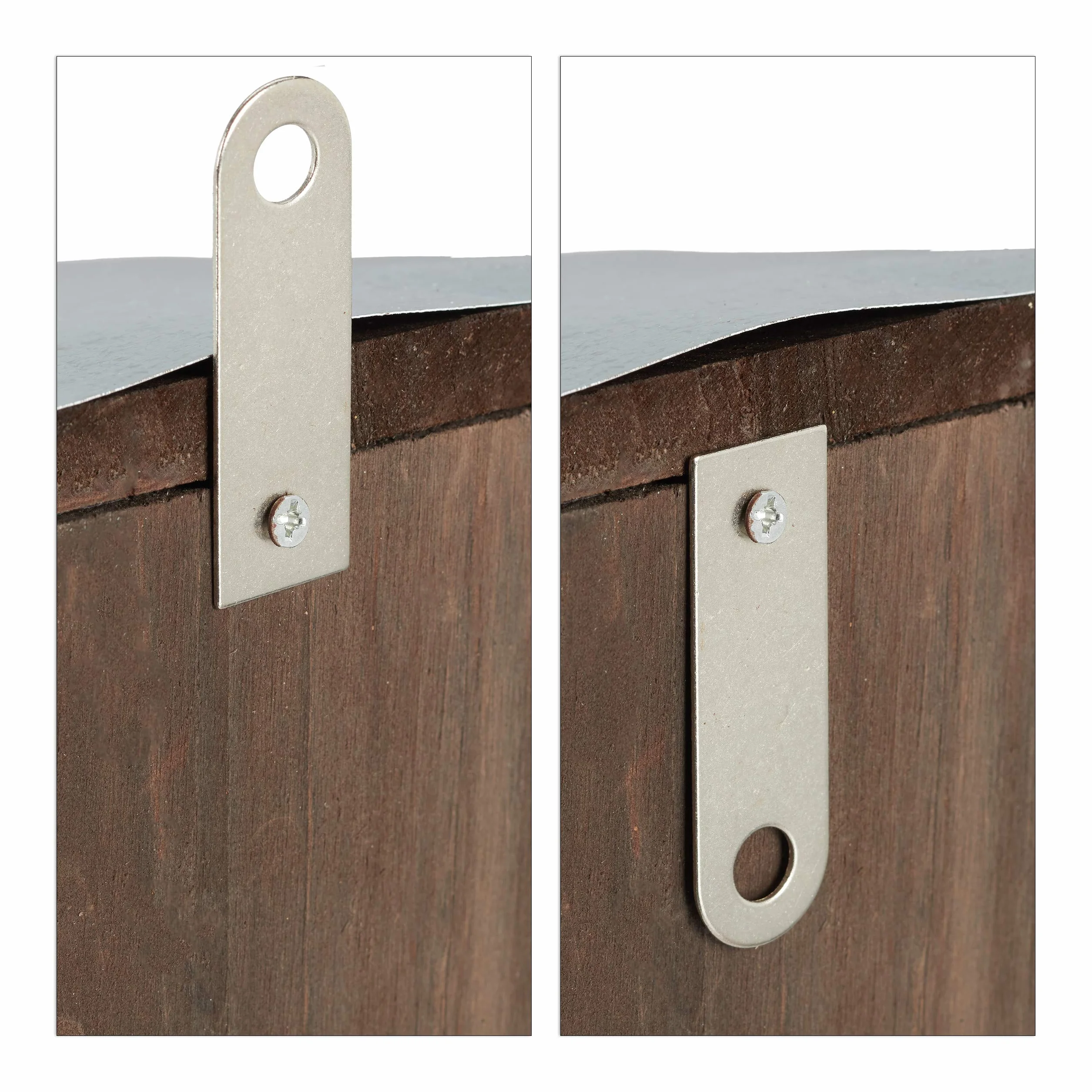 Relaxdays Mangeoire pour écureuils, Hotte en Bois, Toit métallique étanche, à accrocher, Jardin, Marron foncé
