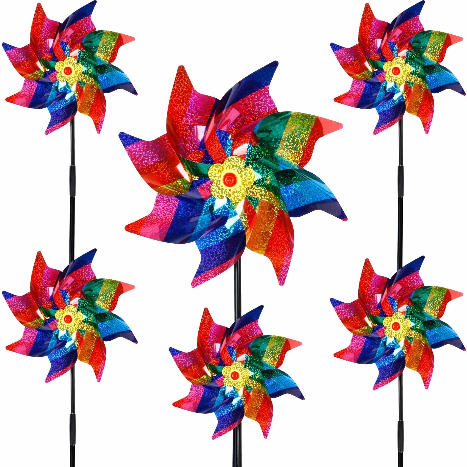 Moulin à Vent de Jardin Répulsif pour Oiseaux PVC Arc-en-Ciel 55x24.5cm