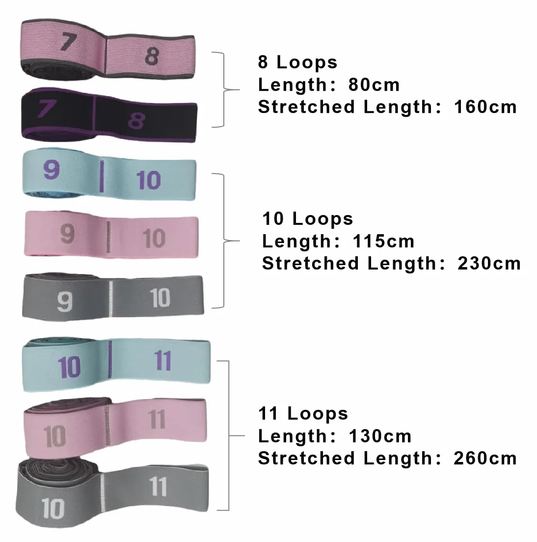 GIMIRO Ceinture de yoga élastique avec 8/9/10/11 boucles pour pilates, fascias, musculation, étirement du corps, ballet, danse, fitness