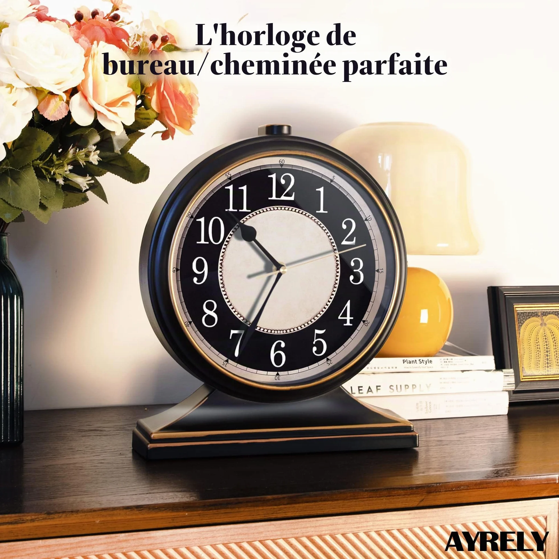 AYRELY® Horloge à Poser Vintage Silencieuse Cadran 10 Pouces Rétro pour Salon Chambre