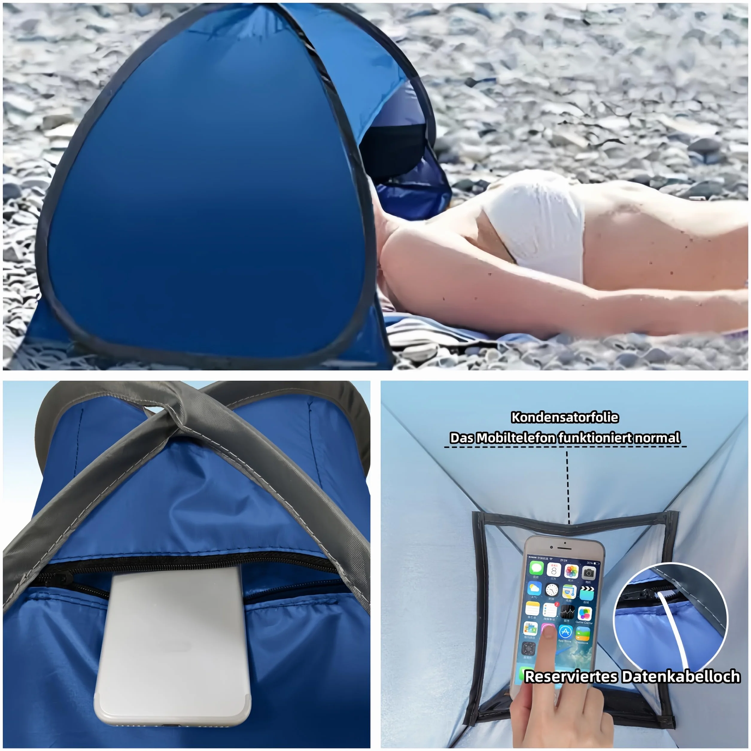 Protection solaire portable - Tente de plage automatique - Pop-up - Protection solaire - Voyage - Mini tente de tête - Double sort bleu