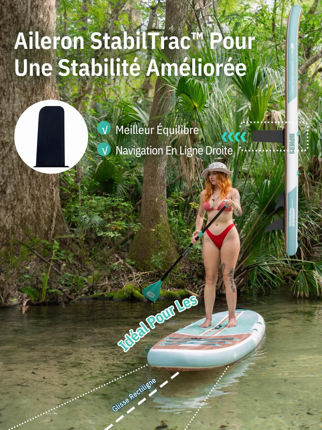 Niphean Paddle Gonflable Adulte avec Tous Les Accessoires, 320cm Planches de Stand Up Paddle Gonflables pour Tous Les Niveaux, Sup avec Capacité 200 kg pour 2 Personnes, Paddle Gonflable avec Siège