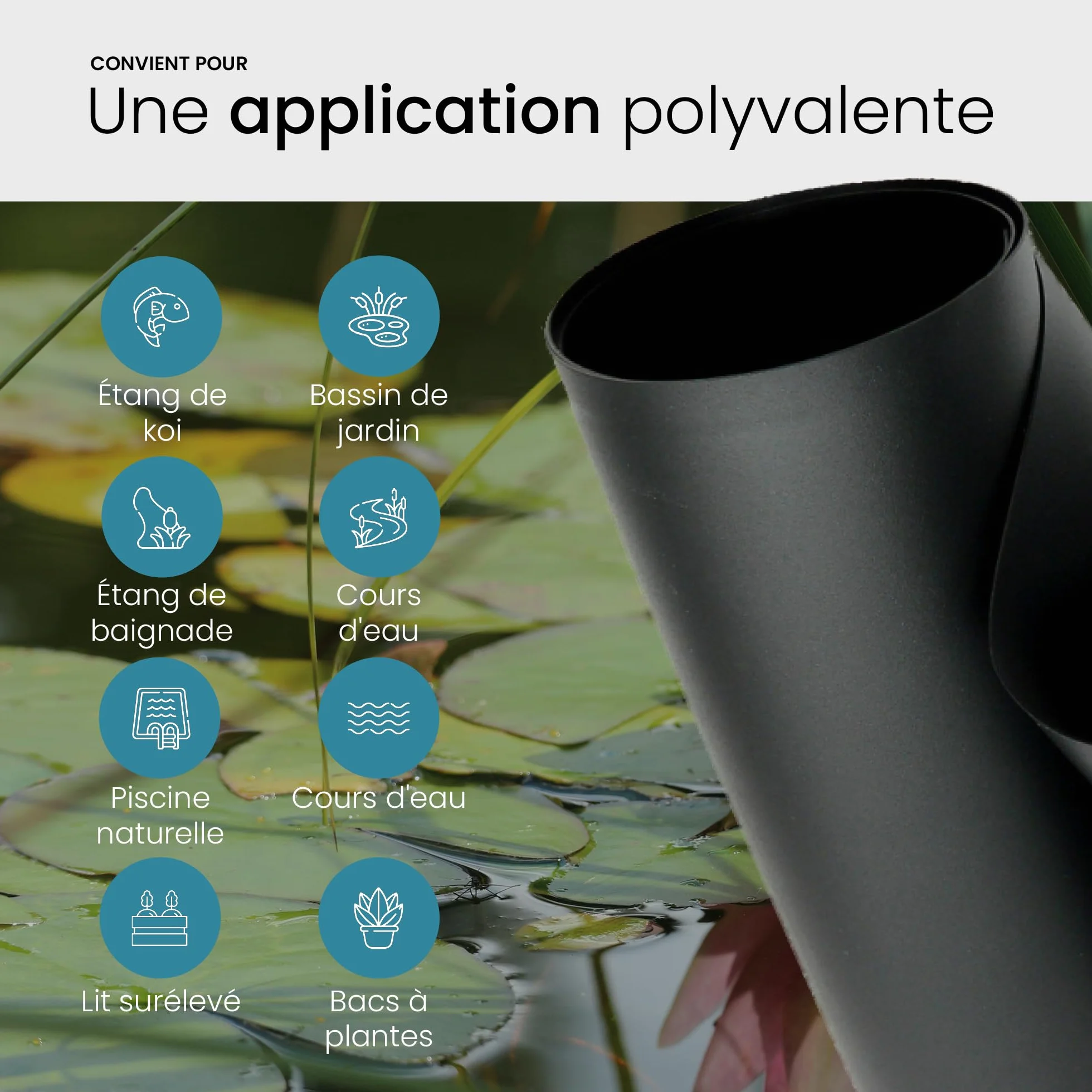 TeichVision Bâche Bassin PVC Noir 0,5 mm 2 m x 3 m pour Étangs Biotopes Piscines Naturelles