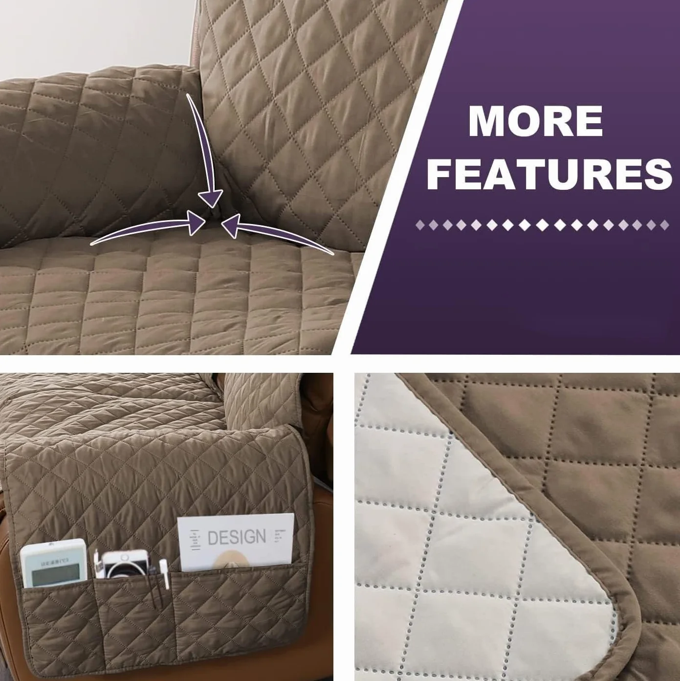 Housse de Fauteuil Relax Antidérapante 3 Places Canapé Taupe