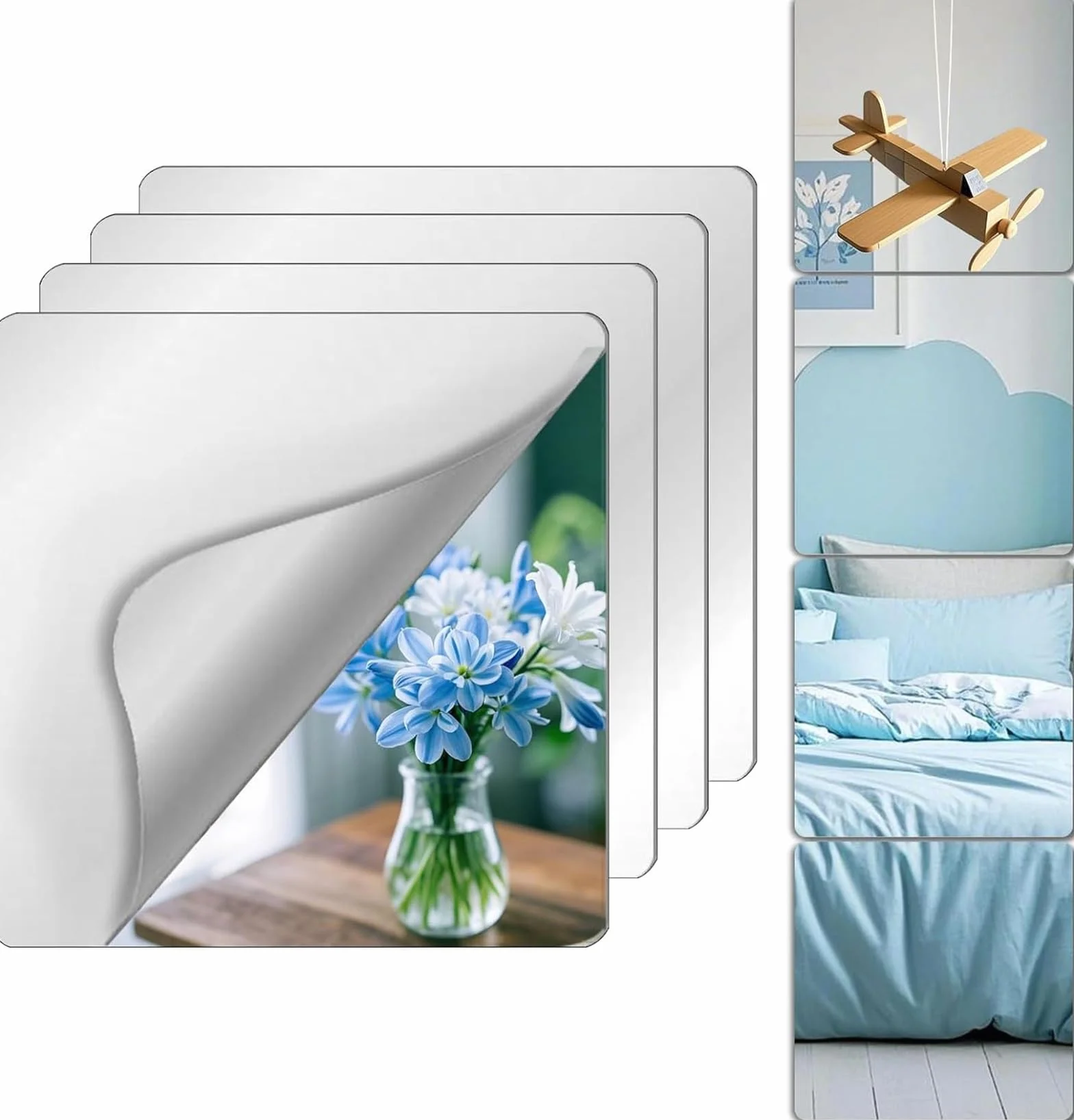 Miroirs autocollants incassables 25x25 cm lot de 4 plastique acrylique décoration murale chambre enfant