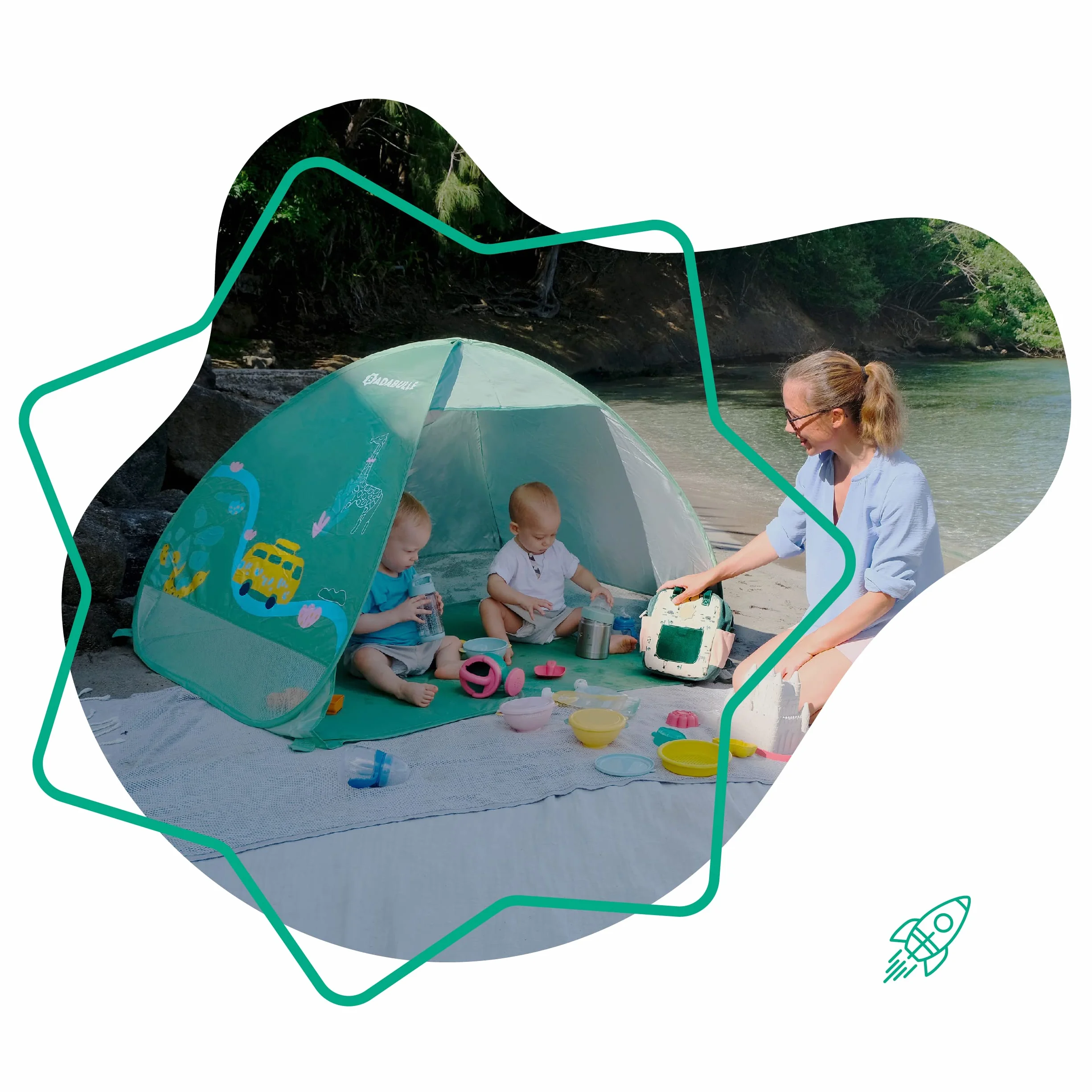 Badabulle Tente Anti-UV Bébé, Grande Tente de Plage, Haute Protection Solaire FPS 50+, Système Pop-Up, Vert