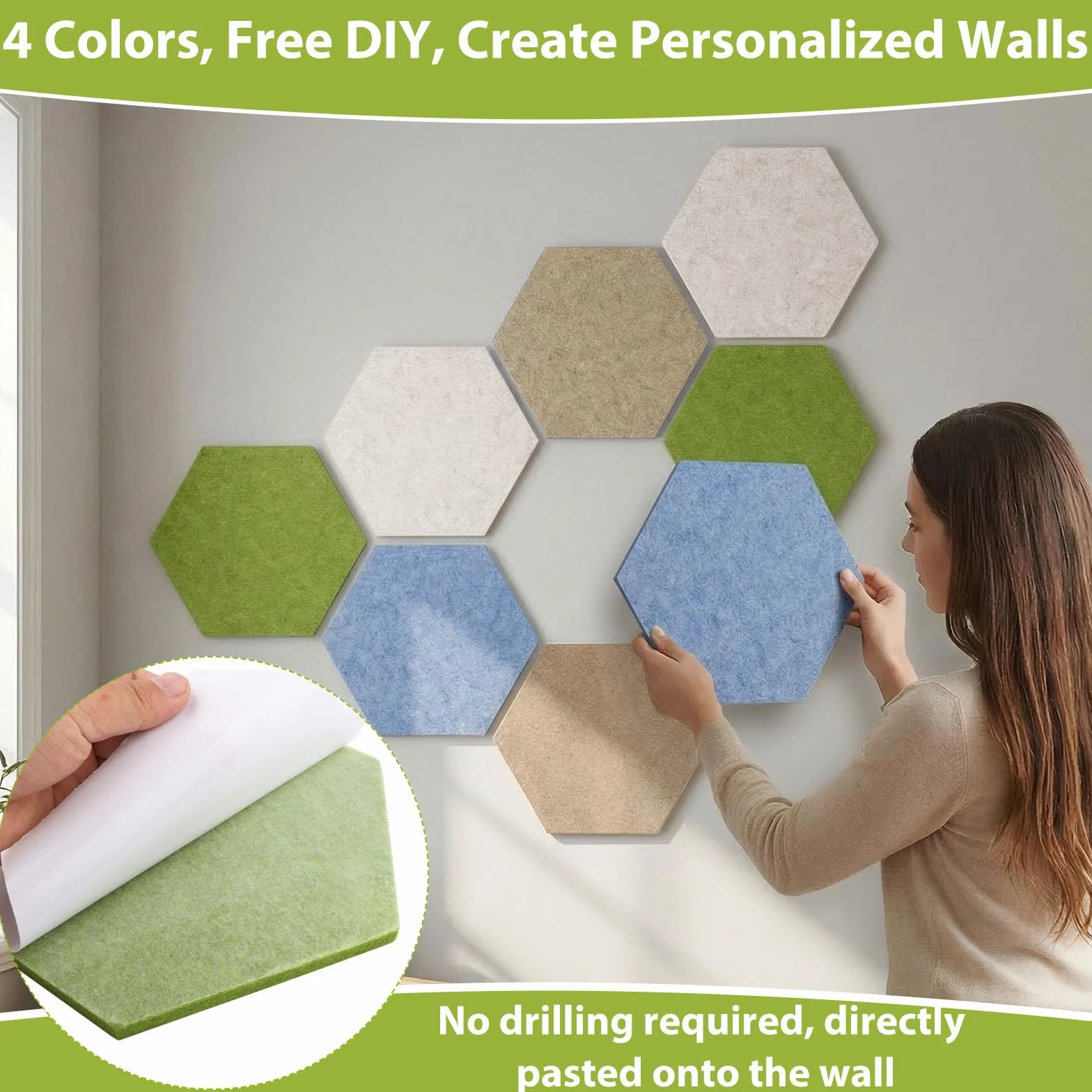 Tableau d'affichage en feutre hexagone 8 pièces avec 50 punaises murales autocollantes pour photos décoration